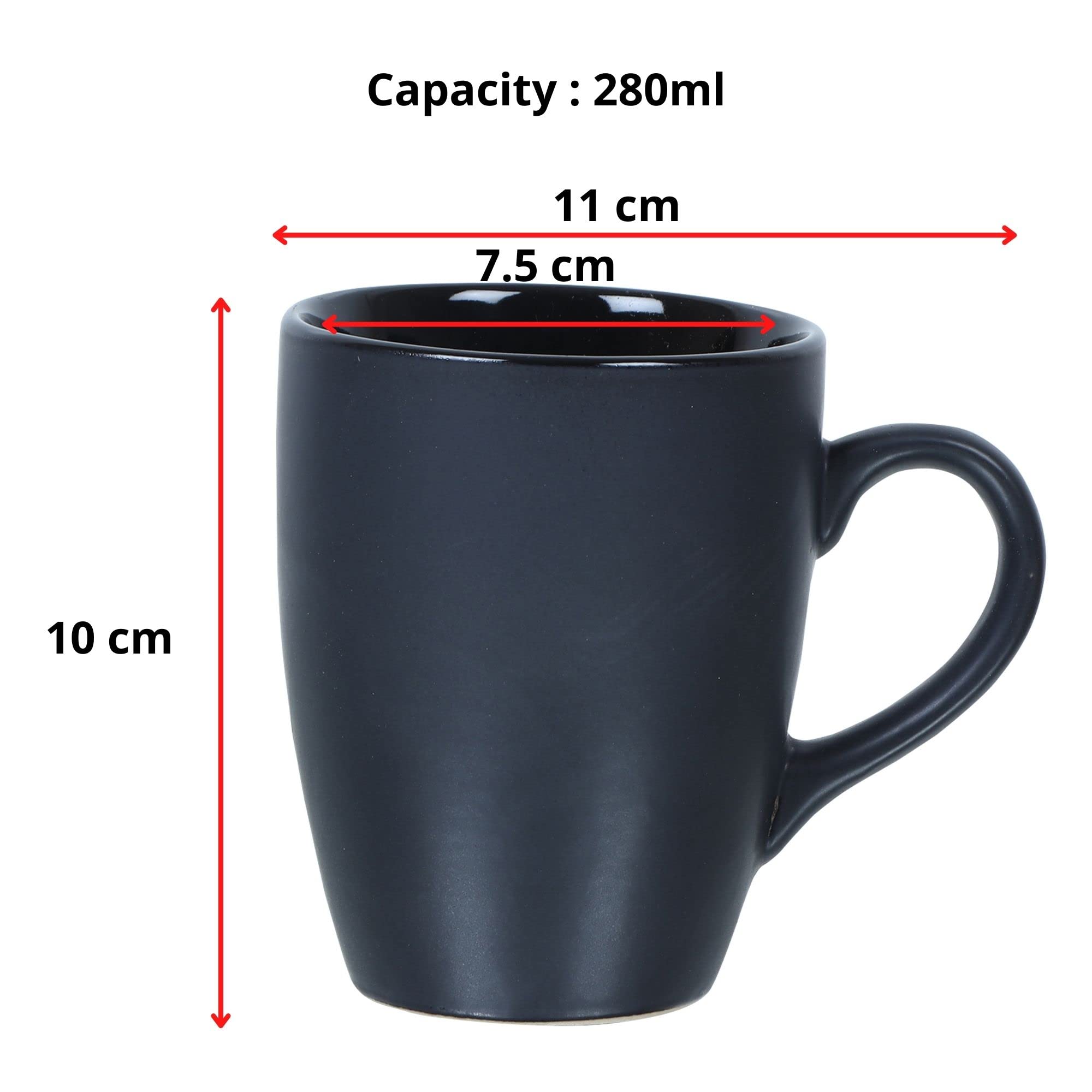 Elegant Black Matte Ceramic Coffee Mug with Handle - 300ml Set of 2 | Microwave & Dishwasher Safe | Perfect for Tea, Coffee, Milk, Latte & Cappuccino | Ideal for Home, Office & Gifts