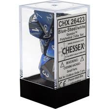 Chessex Polyhedral 7-Dice Set - Gemini Blue Steel with White Numbers | RPG Dice for Dungeons & Dragons, Pathfinder & Tabletop Gaming
