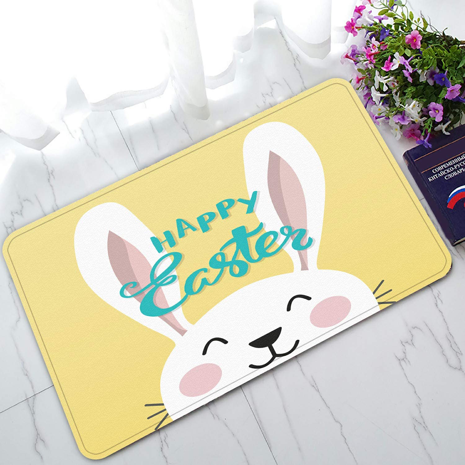 Easter Bunny Welcome Doormat - Non-Slip Bath Rug & Entrance Floor Mat - 30x18 Inch - Cute Spring Decor for Front Door, Bathroom, or Porch