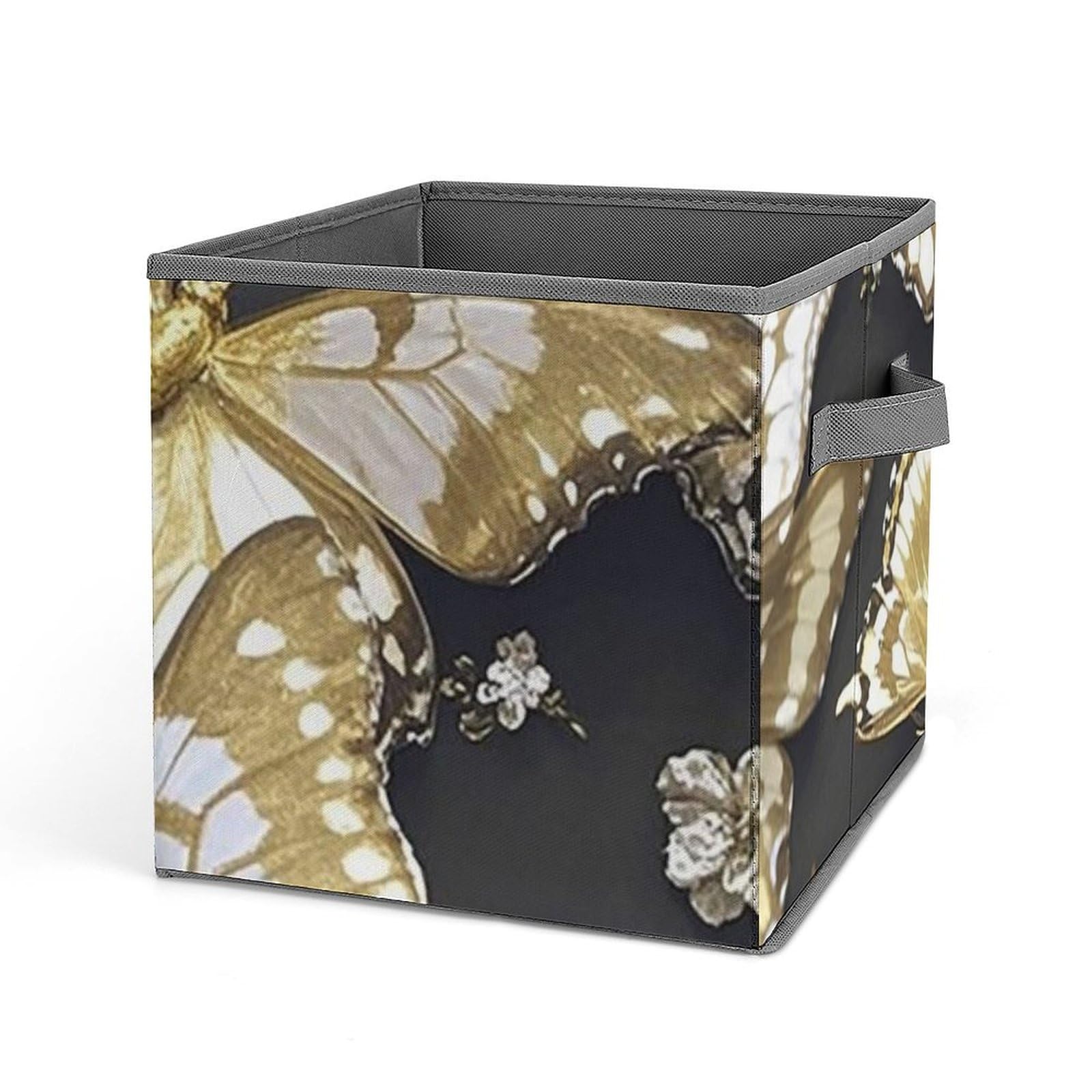 Gold & White Butterfly Pattern Collapsible Storage Bins - Large Capacity 10.6