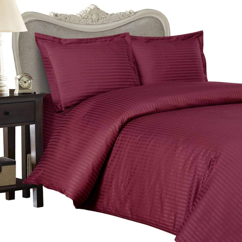 Luxurious 7-Piece King Size Burgundy Stripe 300 Thread Count Egyptian Cotton Bedding Set - Includes 4-Piece Sheet Set & 3-Piece Duvet Cover Set for Ultimate Comfort - Perfect for Master Bedroom, Guest Room, and Hotel Luxury Experience