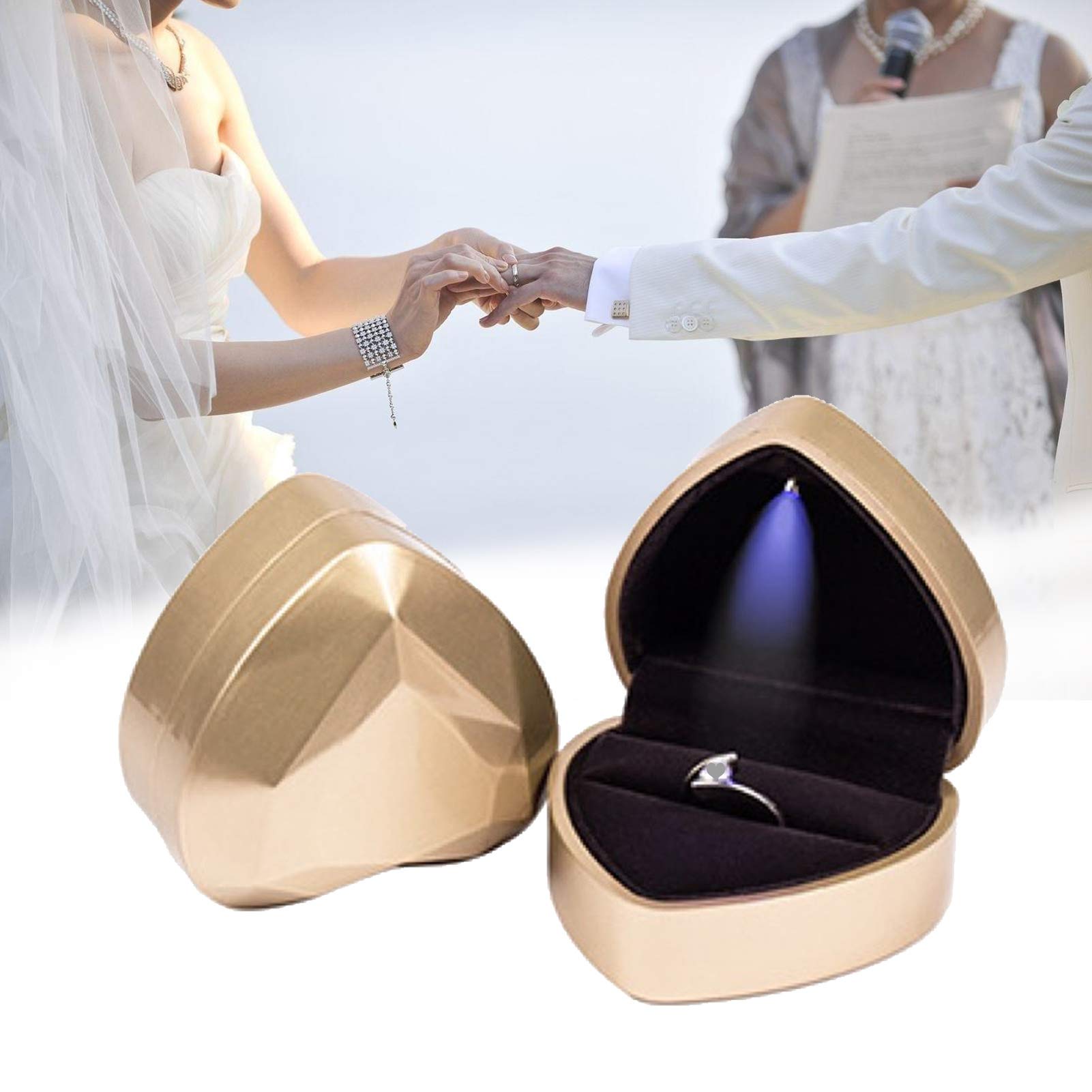 Heart-Shaped LED Wedding Ring Box - Engagement Proposal Jewelry Gift Box for Valentine's Day, Anniversary & Christmas - Golden Ring Holder (Perfect for Romantic Surprises & Special Occasions)