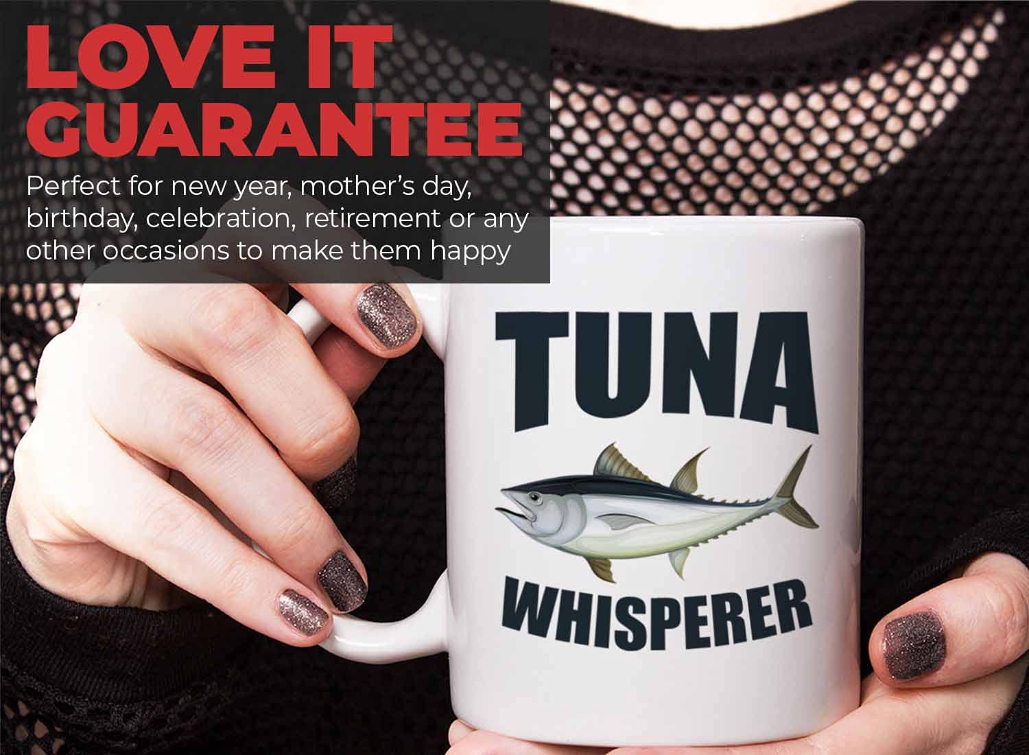 Bubble Hugs Fisherman Coffee Mug 11oz White - Funny Tuna Whisperer Design - Perfect Gift for Anglers & Fishing Enthusiasts - Great for Coffee, Tea or Beer While Fishing, Camping or Outdoor Adventures