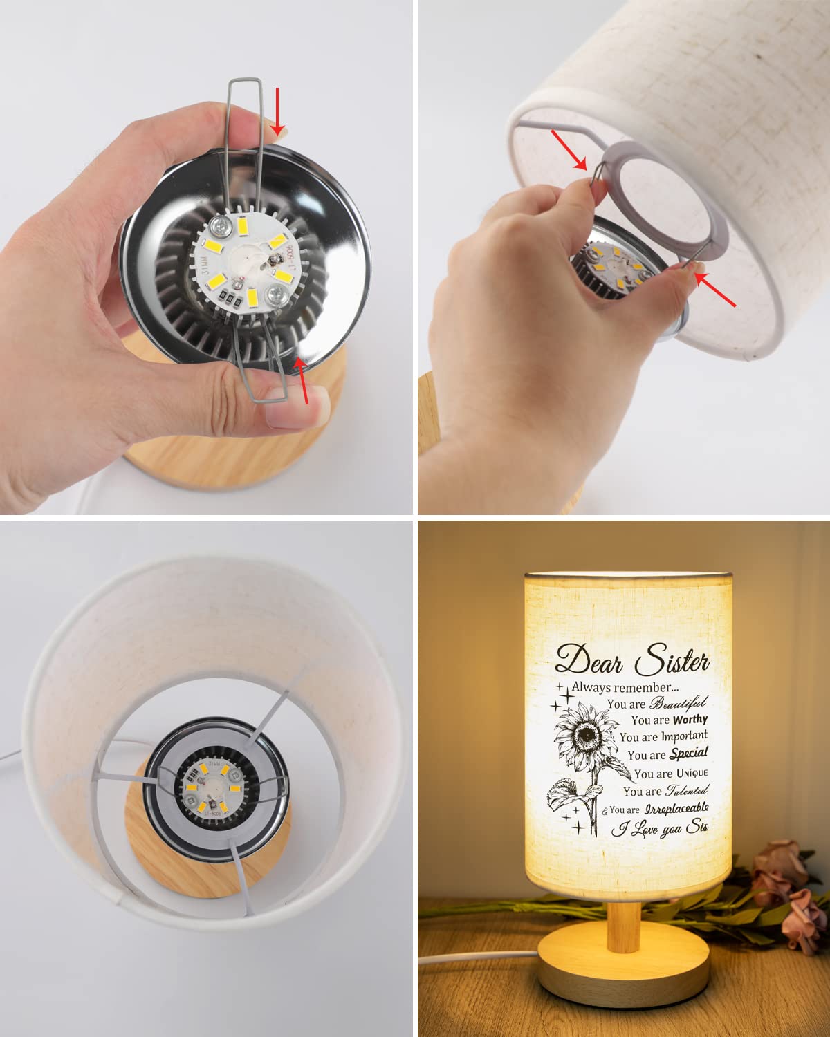 Custom Sister Birthday Gift - Handmade Fabric Table Lamp with Wooden Stand | Thoughtful Anniversary & Wedding Present for Sisters | Perfect for Bedroom Decor, Home Office Lighting & Special Occasions
