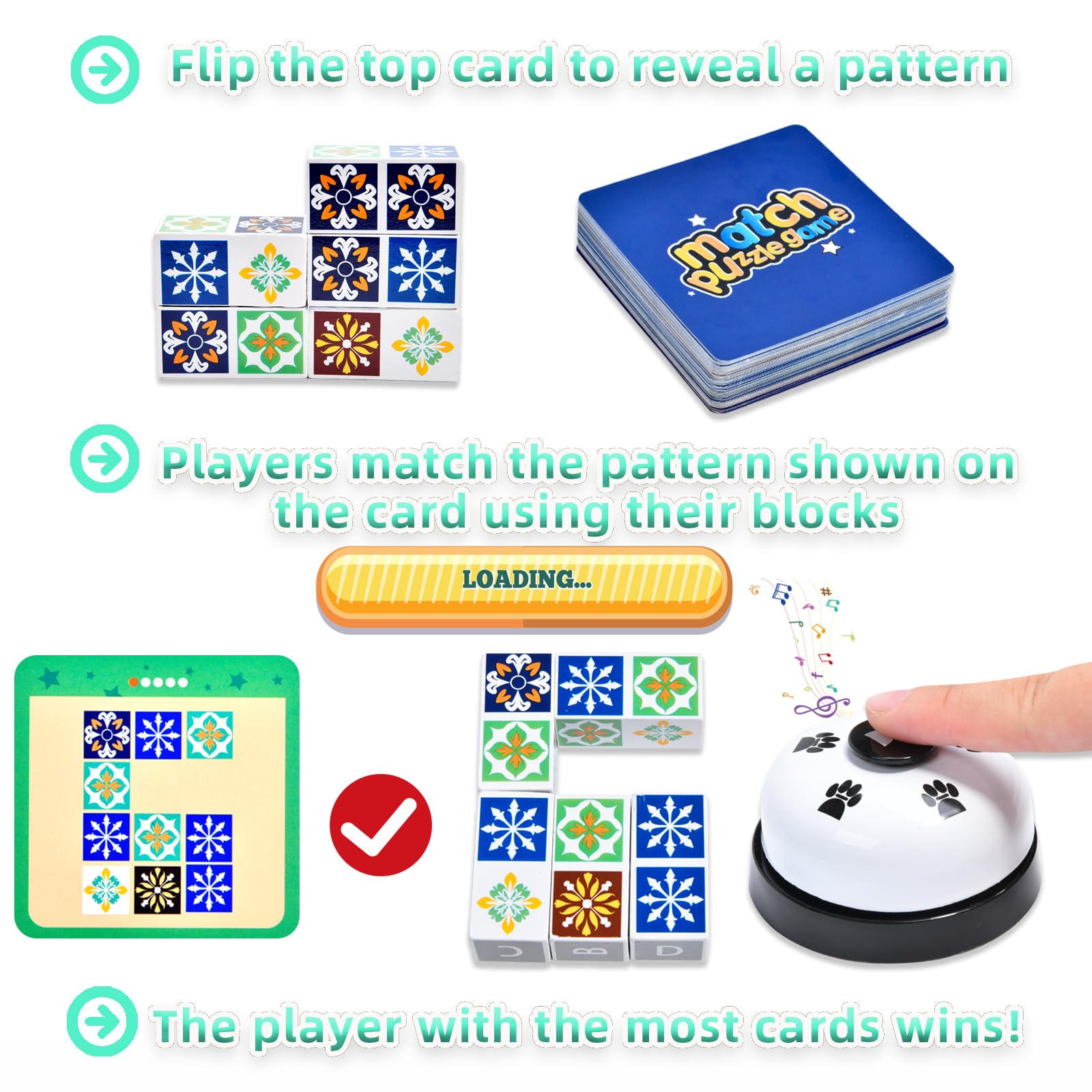 Wooden Match Puzzle Game - Fun Family Board Game for Kids & Adults - Educational Block Matching Cubes for Brain Training & Party Nights