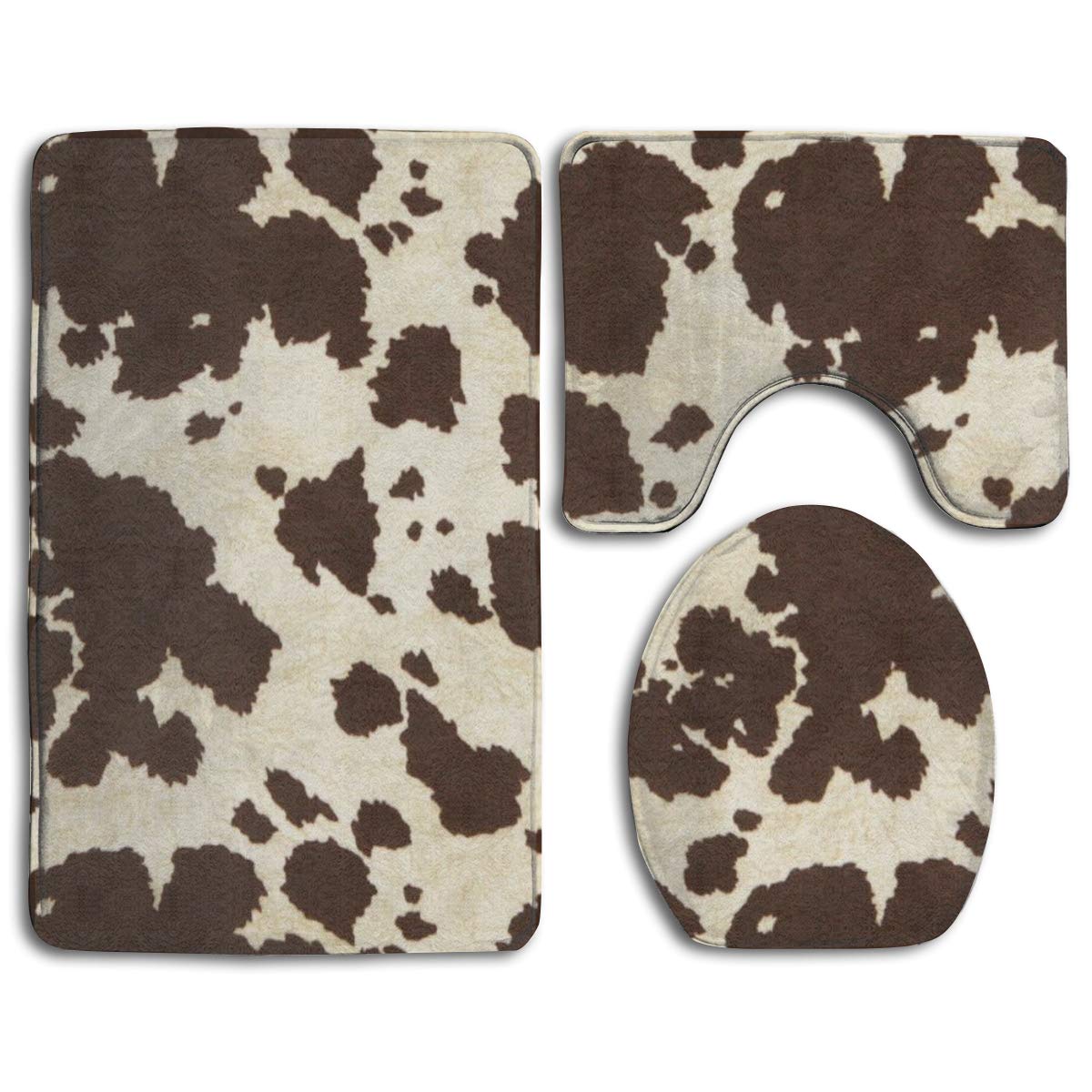 3-Piece Cow Print Memory Foam Bathroom Rug Set - Non-Slip Water Absorbent Bath Mat, Toilet Lid Cover & Contour Mat - Machine Washable Bathroom Decor for Tub, Shower & Toilet Area - Perfect for Farmhouse, Vintage & Modern Bathroom Styles