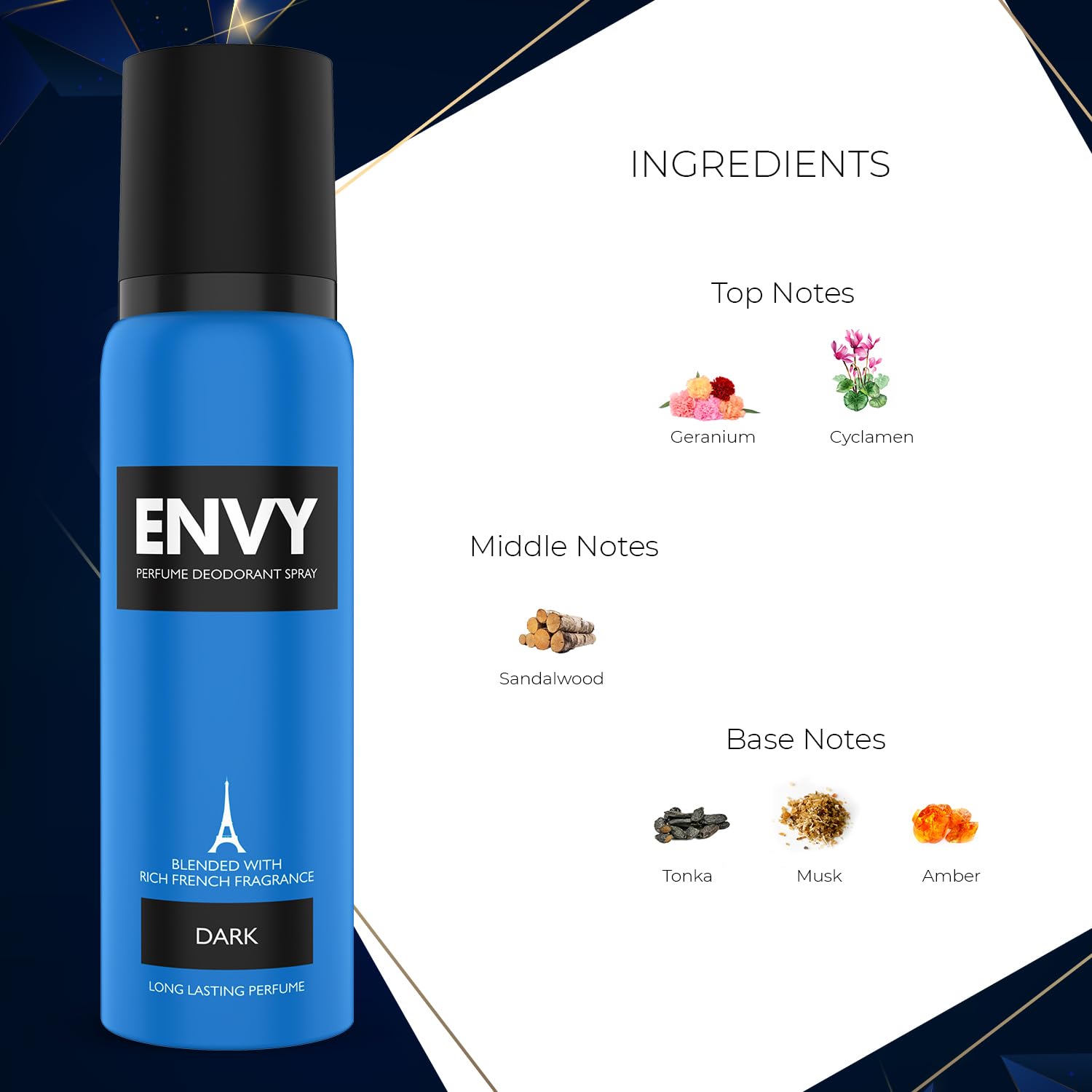 ENVY Dark Deo Spray for Men - 140ML Long Lasting Deodorant Body Spray | 48-Hour Odor Protection, Aluminum-Free, Fresh Scent for Gym, Work & Daily Use