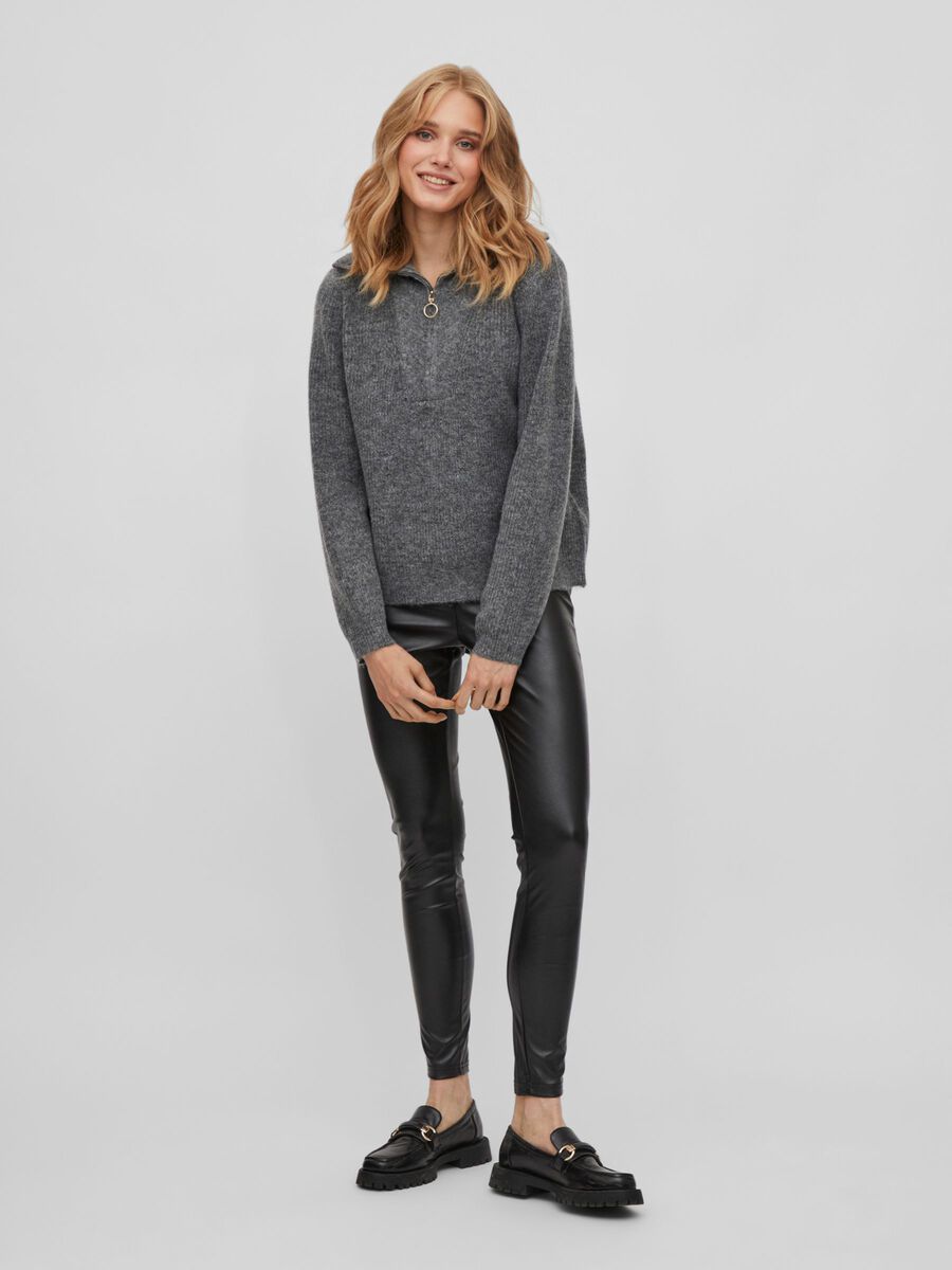 Mathilda Zip Neck Jumper Sweater for Women - Medium Grey Melange Pullover | Cozy Winter Knitwear for Office, Casual Outfits & Date Nights
