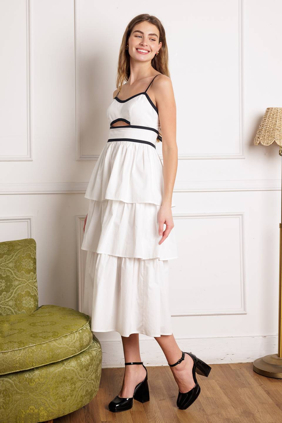 GO GETTER White Tiered Midi Dress - Elegant Summer Casual Dress for Women, Perfect for Beach Vacations, Brunch Dates & Outdoor Weddings