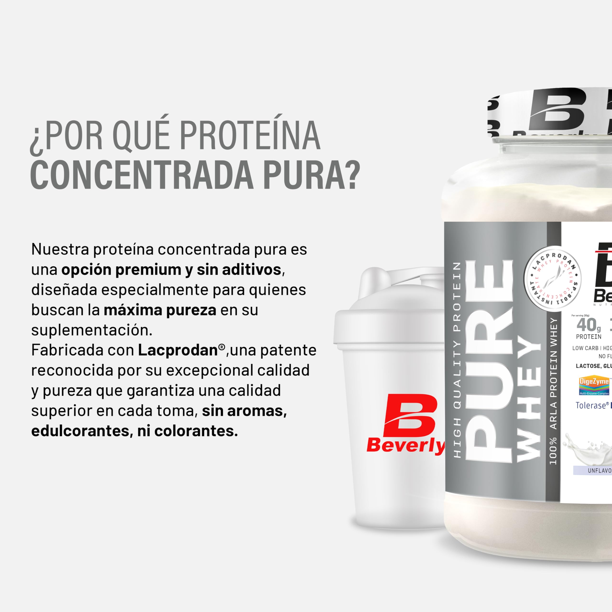 Beverly Pure Whey 80% Protein Powder - 1.5kg Unflavored Whey Protein Supplement with Free Shaker Bottle | High Protein Diet for Muscle Building & Recovery | Ideal for Gym Workouts, Weight Loss & Healthy Lifestyle