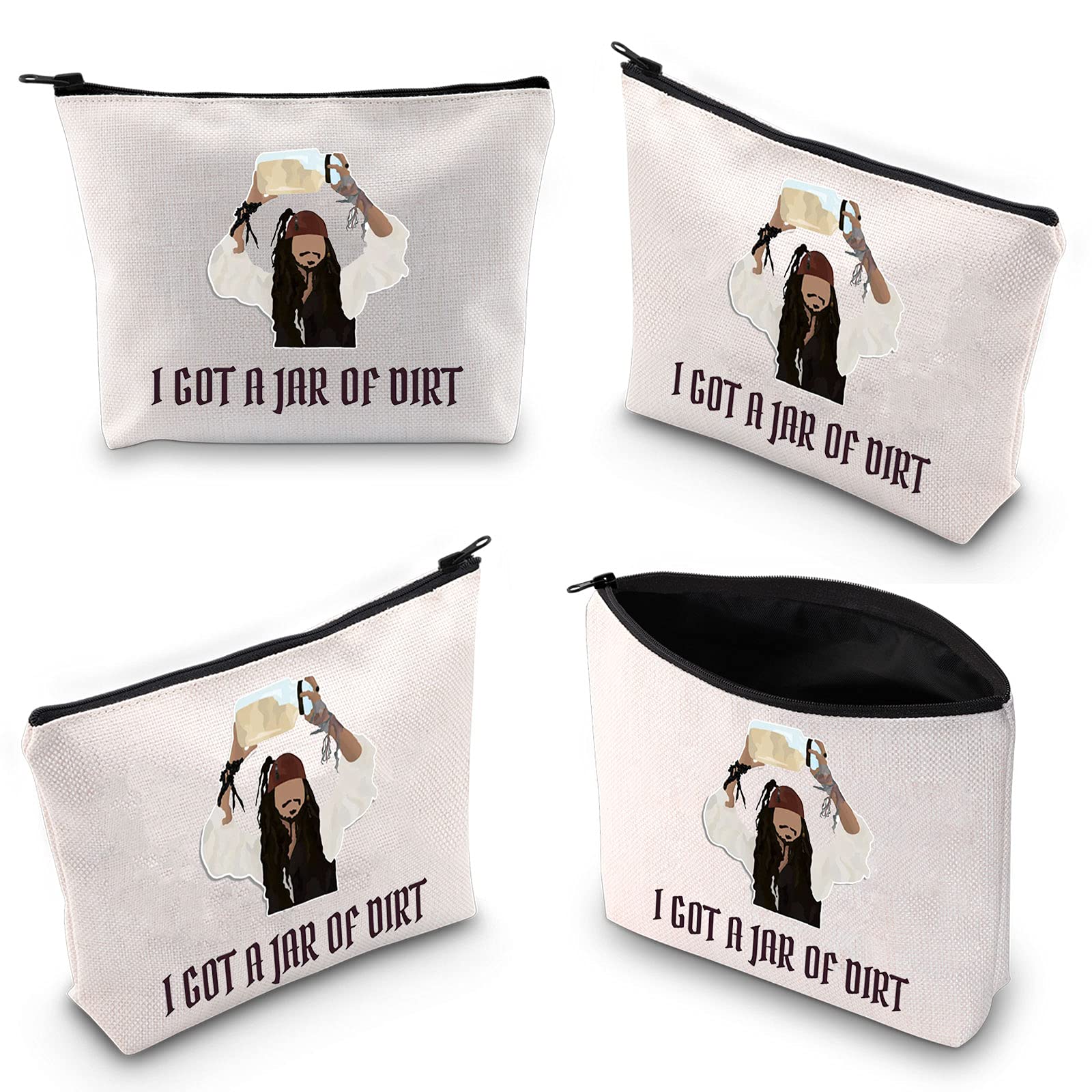 Movie Inspired 'I Got A Jar of Dirt' Zipper Pouch - Cute Makeup Bag for Pirates of the Caribbean Fans - Perfect for Cosplay, Conventions & Gift Giving - White