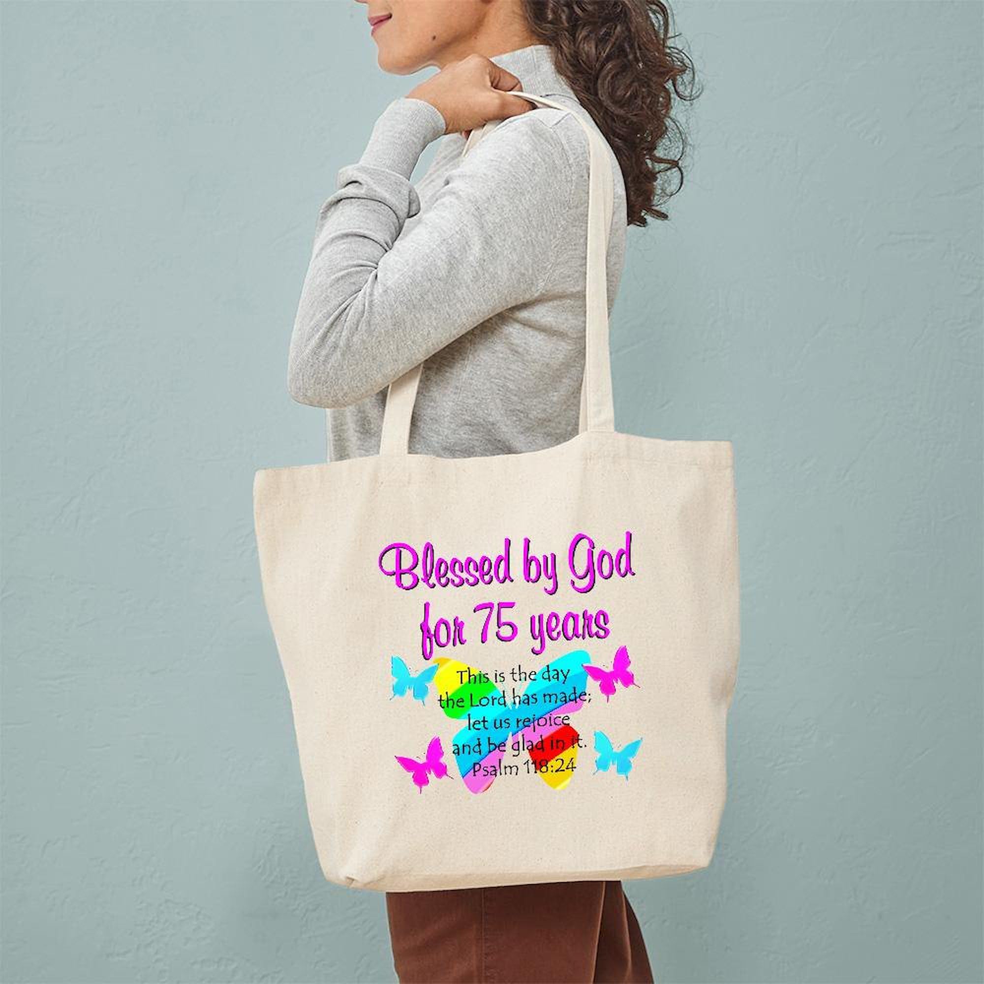75 Year Old Angel Tote Bag - Natural Canvas Reusable Shopping Bag for Groceries, Beach & Everyday Use | CafePress