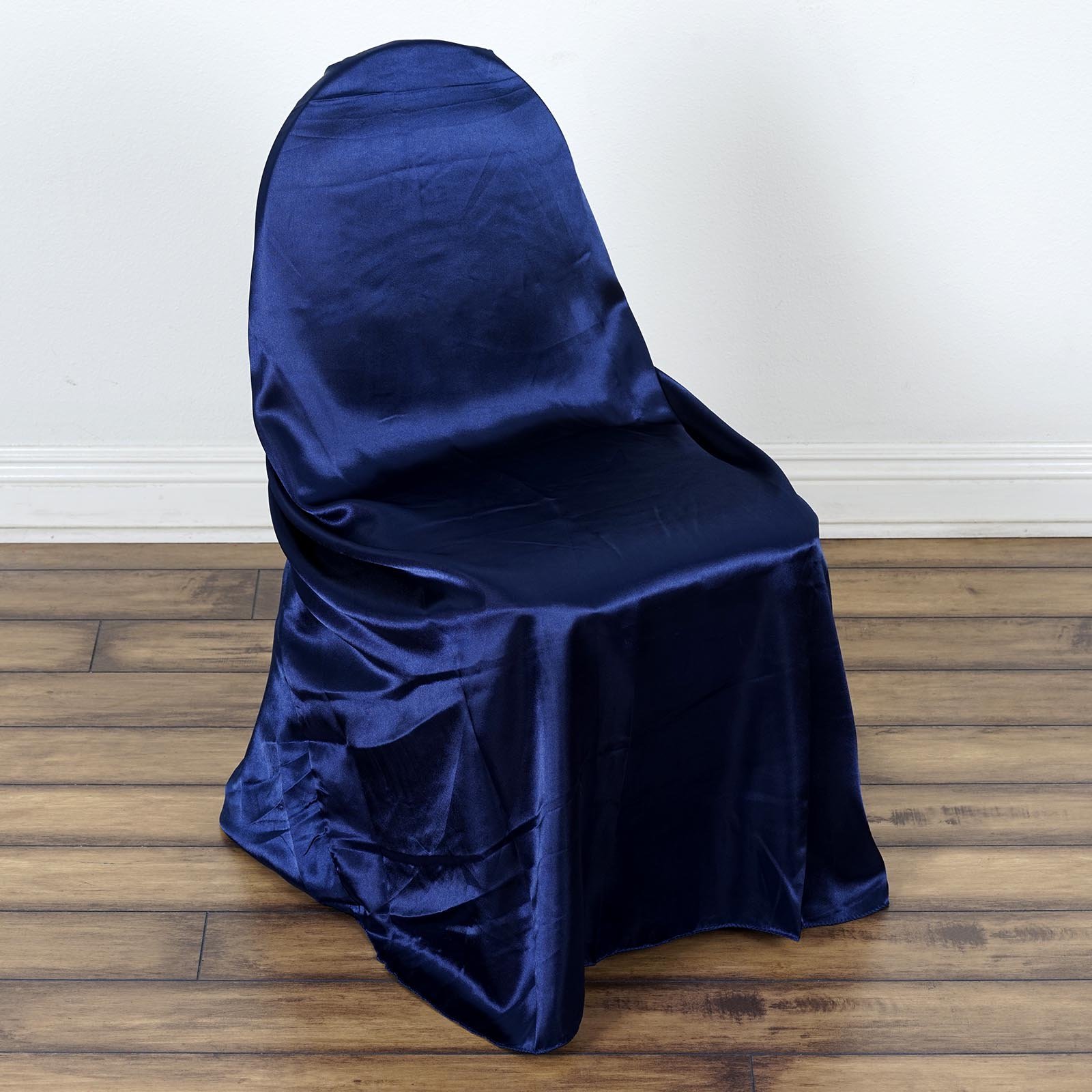 50 Pack Navy Blue Satin Chair Covers - Universal Slipcovers for Patriotic Events, Veterans Day & 4th of July Party Decorations | Perfect for Ceremonies, Weddings & Banquets