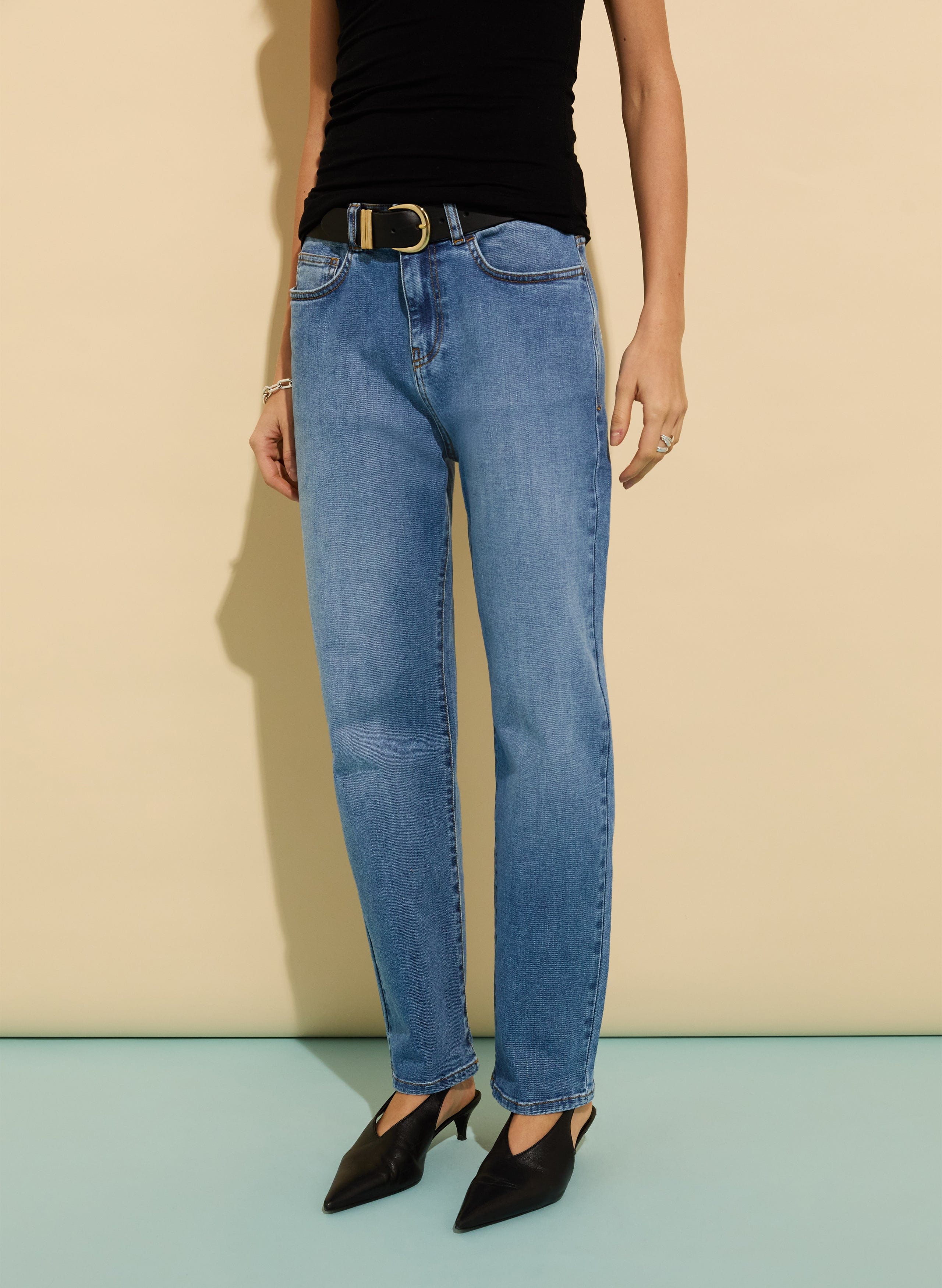 Eda Organic Cotton Stretch Boyfriend Jeans for Women | Light Washed Indigo Denim Pants | Comfortable Casual Wear for Everyday Outfits and Weekend Style