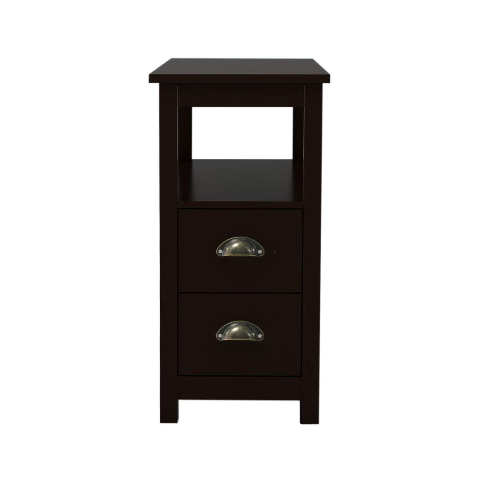 4-Tier Slim Narrow Side Table with 2 Drawers & Open Shelf - Small Space End Table, Nightstand for Living Room, Bedroom, Office - Perfect for Tight Corners, Apartment Decor & Modern Home Organization