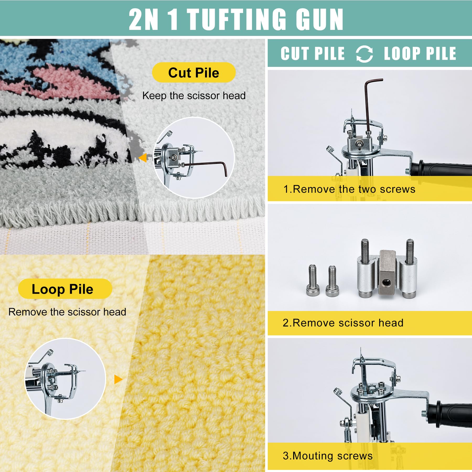 Zowwfast 2-in-1 Rug Tufting Gun Starter Kit with Carpet Trimmer - Cut Pile & Loop Pile Tufting Machine with Digital Speed Control, Non-Slip Grip & Fabric - Perfect for DIY Home Decor, Custom Rugs, and Craft Projects