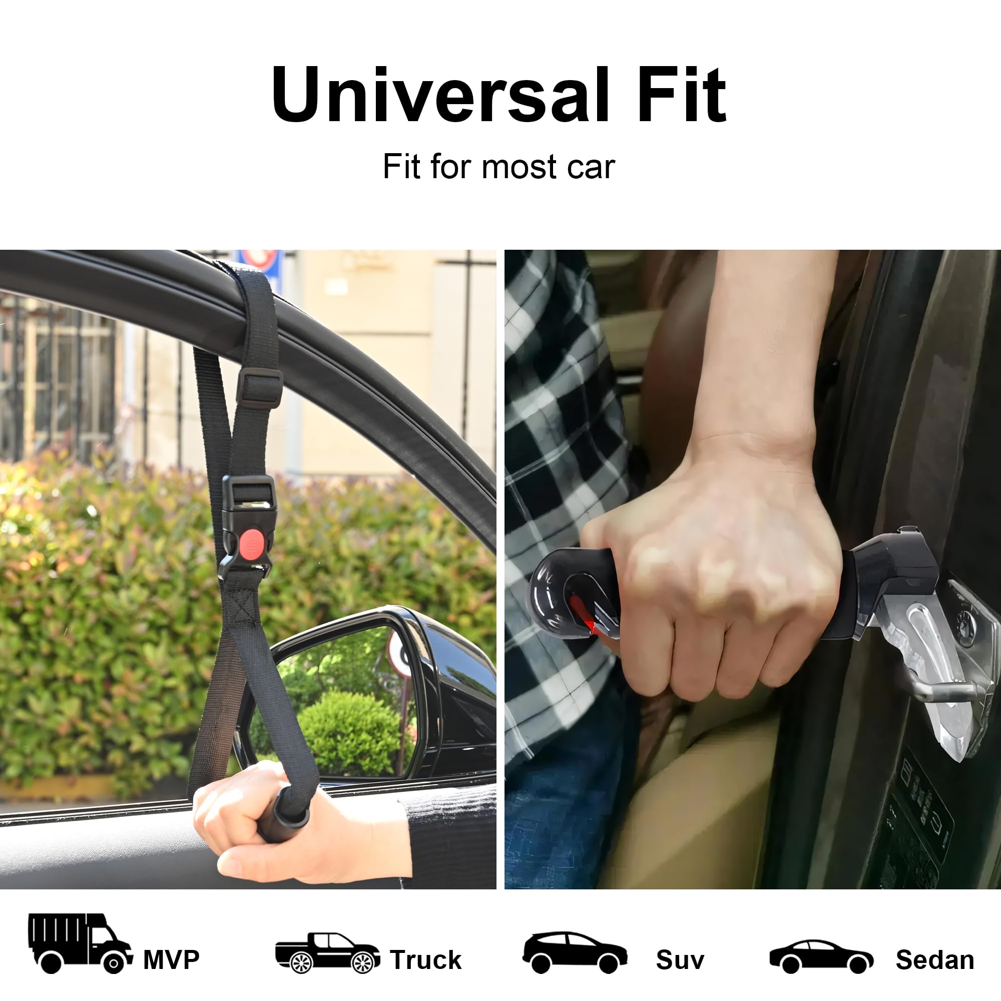 3 in 1 Car Door Handle Assist for Seniors & Disabled - Red & Blue Support Grab Handle with Multifunction Latch - Ideal for Elderly Car Entry/Exit & Mobility Assistance