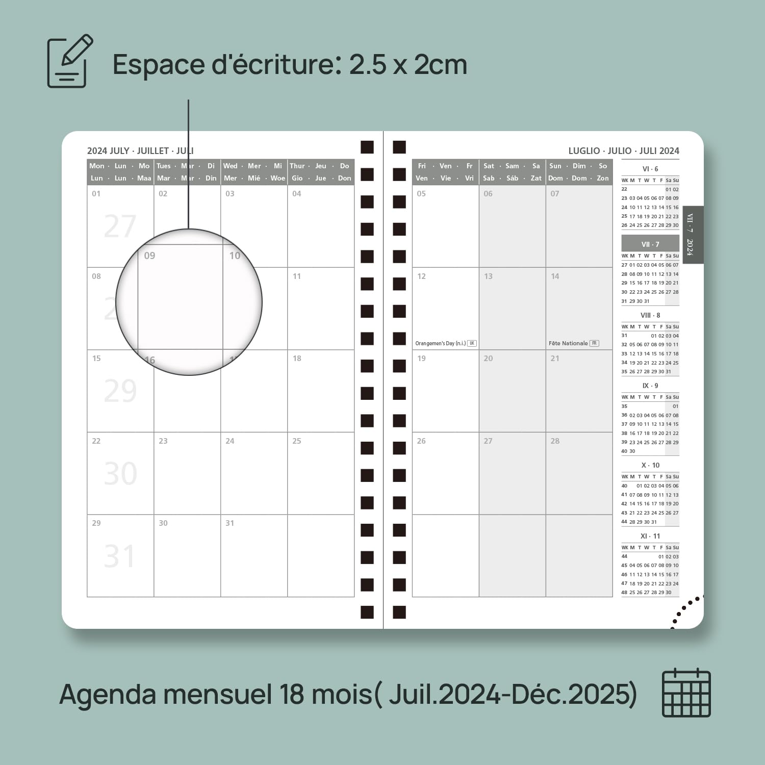 POPRUN 2025 Spiral Pocket Monthly Planner - July 2024 to December 2025 | 6.3