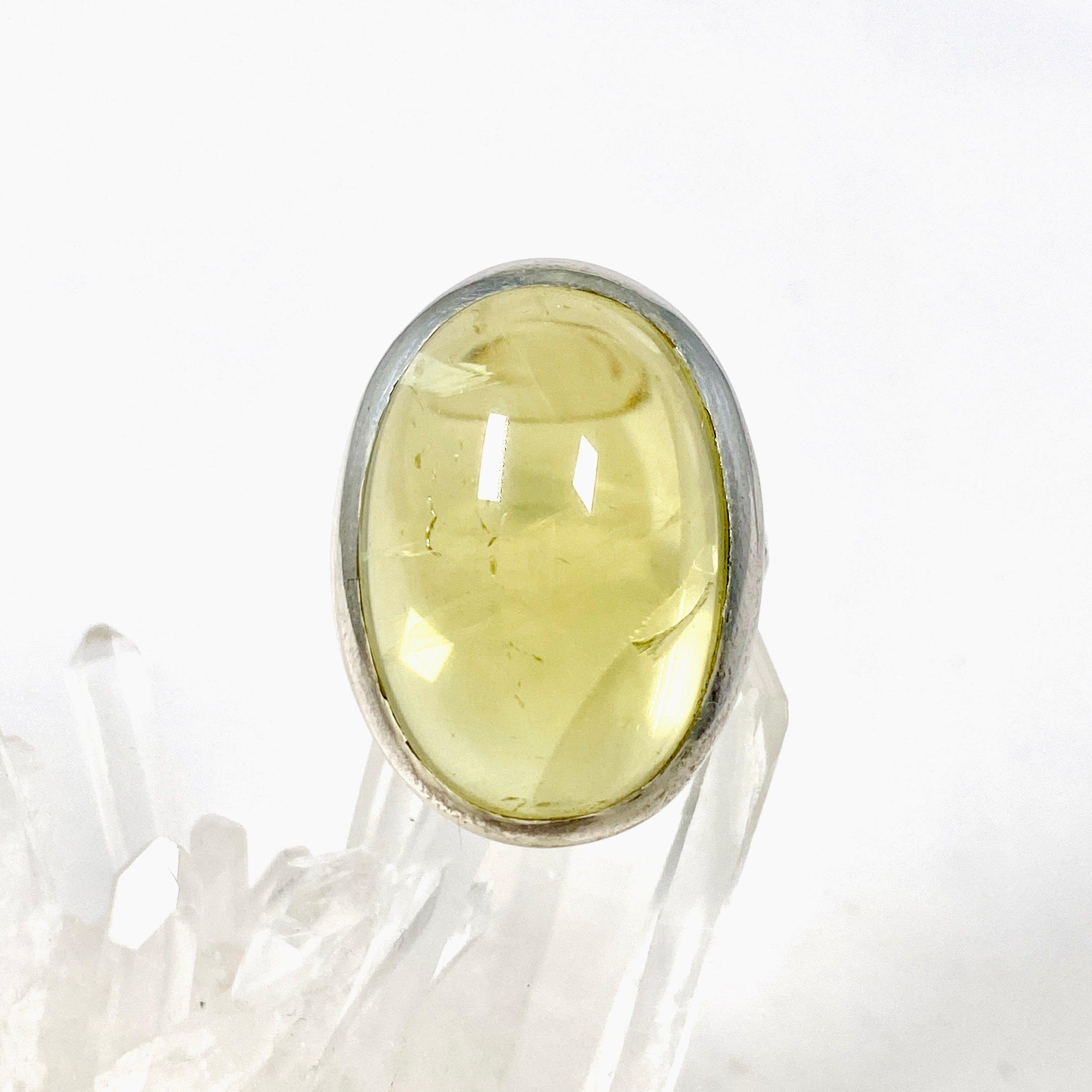 Lemon Quartz Oval Cabochon Ring - Size 8 - KRGJ2354 - Elegant Jewelry for Women, Perfect for Weddings, Parties & Everyday Wear