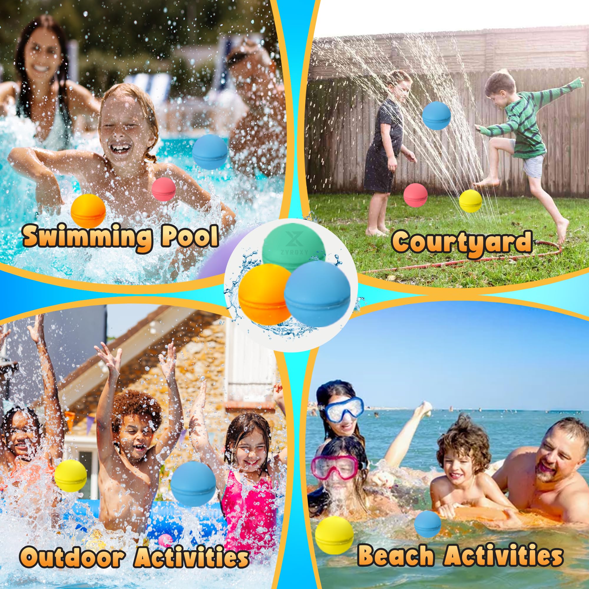 Eco-Friendly Reusable Water Balloons - 24pcs Self-Sealing Refillable Water Bombs with Magnetic Closure | Quick Fill Splash Toys for Kids | Perfect for Pool Parties, Backyard Games & Summer Outdoor Activities