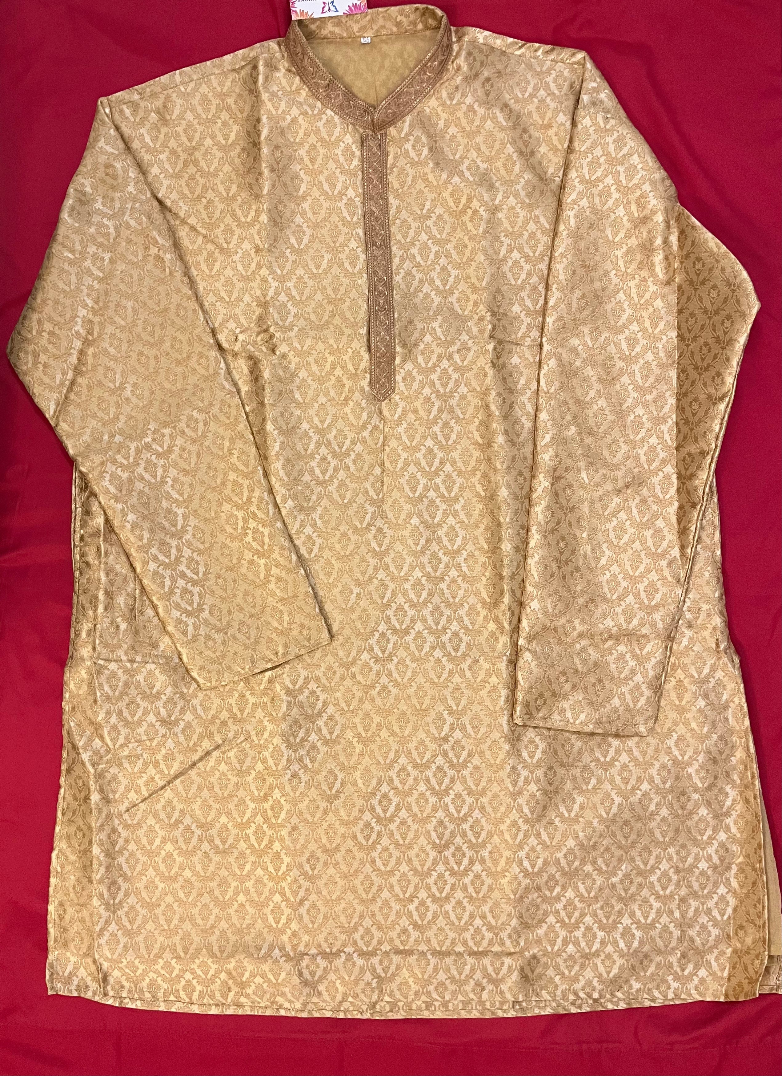 Elegant Dark Gold Zari Brocade Embroidered Kurta Pajama Set for Men | Traditional Indian Ethnic Wear | Perfect for Weddings, Festivals & Special Occasions