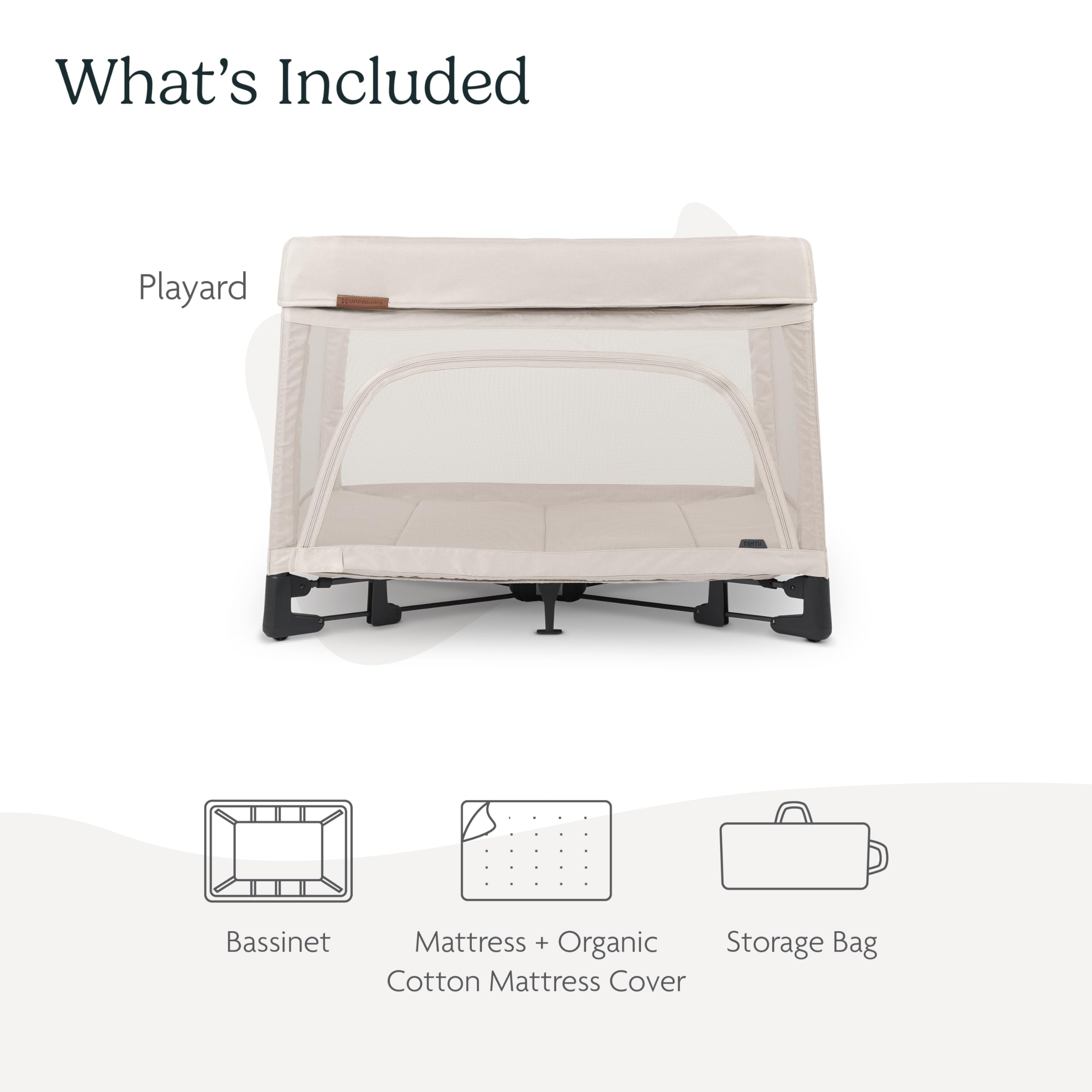 UPPAbaby Remi 3-in-1 Portable Playard with Bassinet & Travel Crib - Includes Organic Cotton Mattress Cover, Storage Bag & Breathable Mesh (Sand Mélange) | Perfect for Nursery, Travel & On-the-Go Parenting
