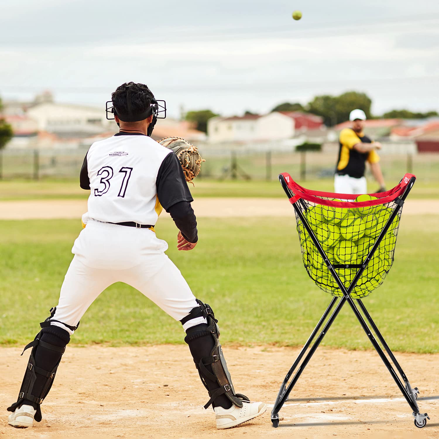 Large Wheeled Baseball Caddy - Holds 100+ Baseballs or 50+ Softballs | Extra Big Ball Storage for Baseball & Softball Practice | Portable Sports Equipment for Indoor/Outdoor Training, Games & Team Drills