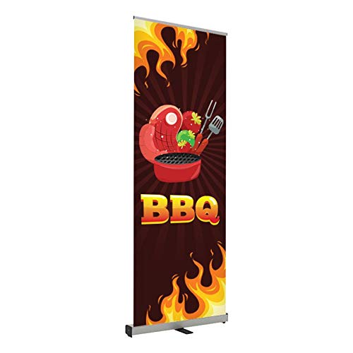 Portable Retractable Banner Stand for Trade Shows & Store Displays - RollFX BBQ Aluminum Roll Up Banner Stand, Lightweight & Durable (24.5