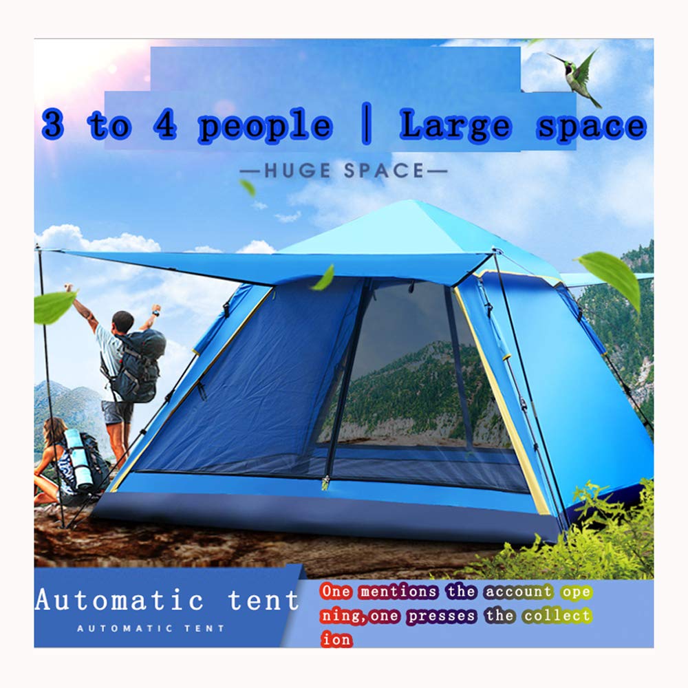 Automatic Pop Up Camping Tent for 3-4 People, Double Door Thickened Waterproof Outdoor Tent for Family Camping, Hiking & Backpacking Adventures