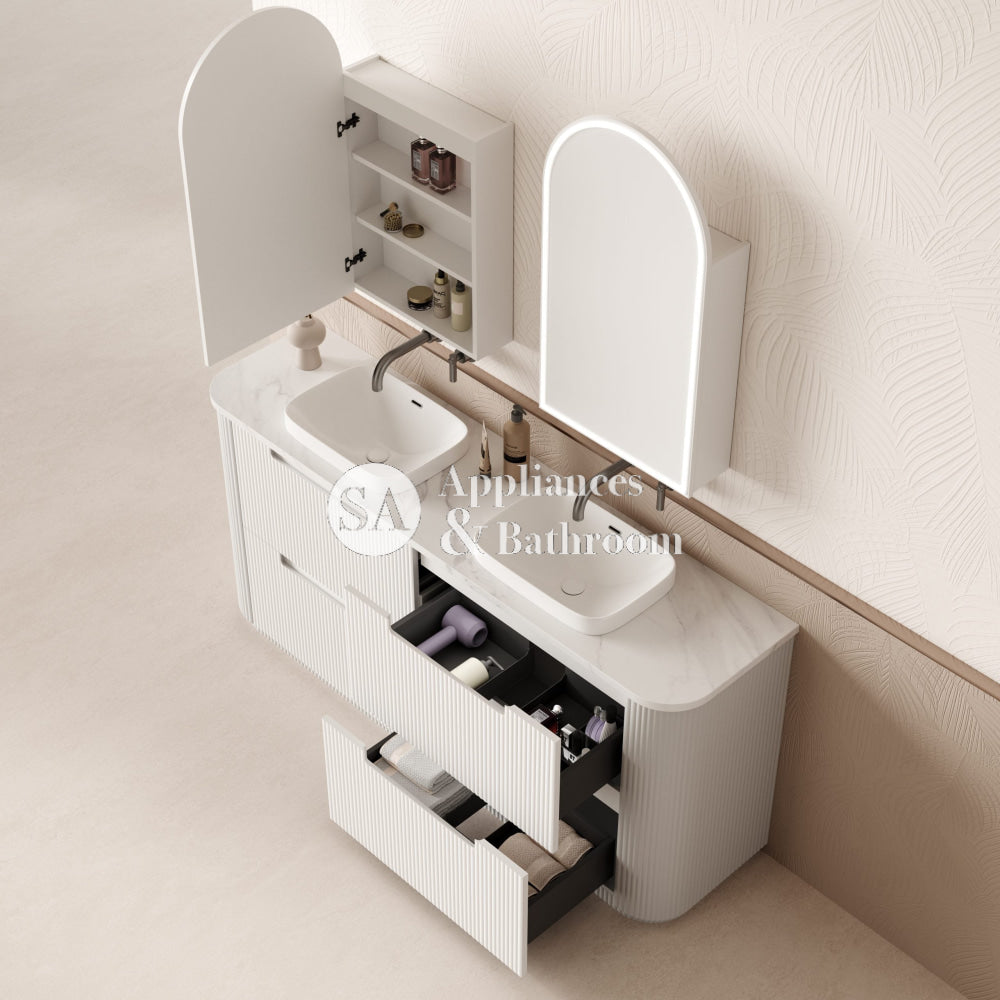 Aulic 1800mm Modern Curved Floor Standing Bathroom Vanity with Solid Surface Countertop - Pure White Top, CA57 1800D ST56FT - Perfect for Master Bathroom & Luxury Home Renovation