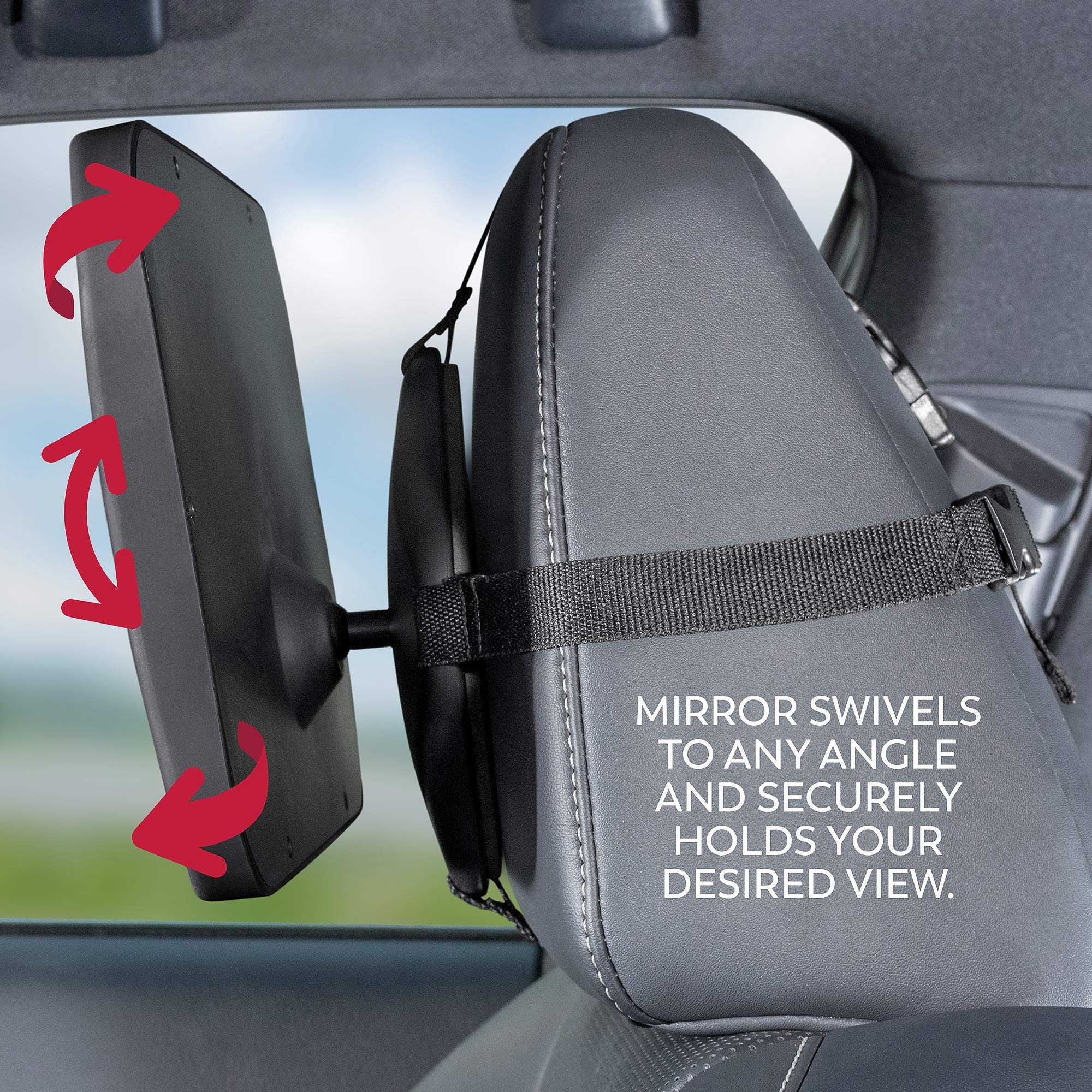 Lusso Gear 2 Pack Waterproof Car Seat Protectors (Black with Red) & Baby Backseat Mirror - Premium Oxford Fabric for Leather & Fabric Seats Protection - Perfect for Family Travel, Road Trips & Daily Commute