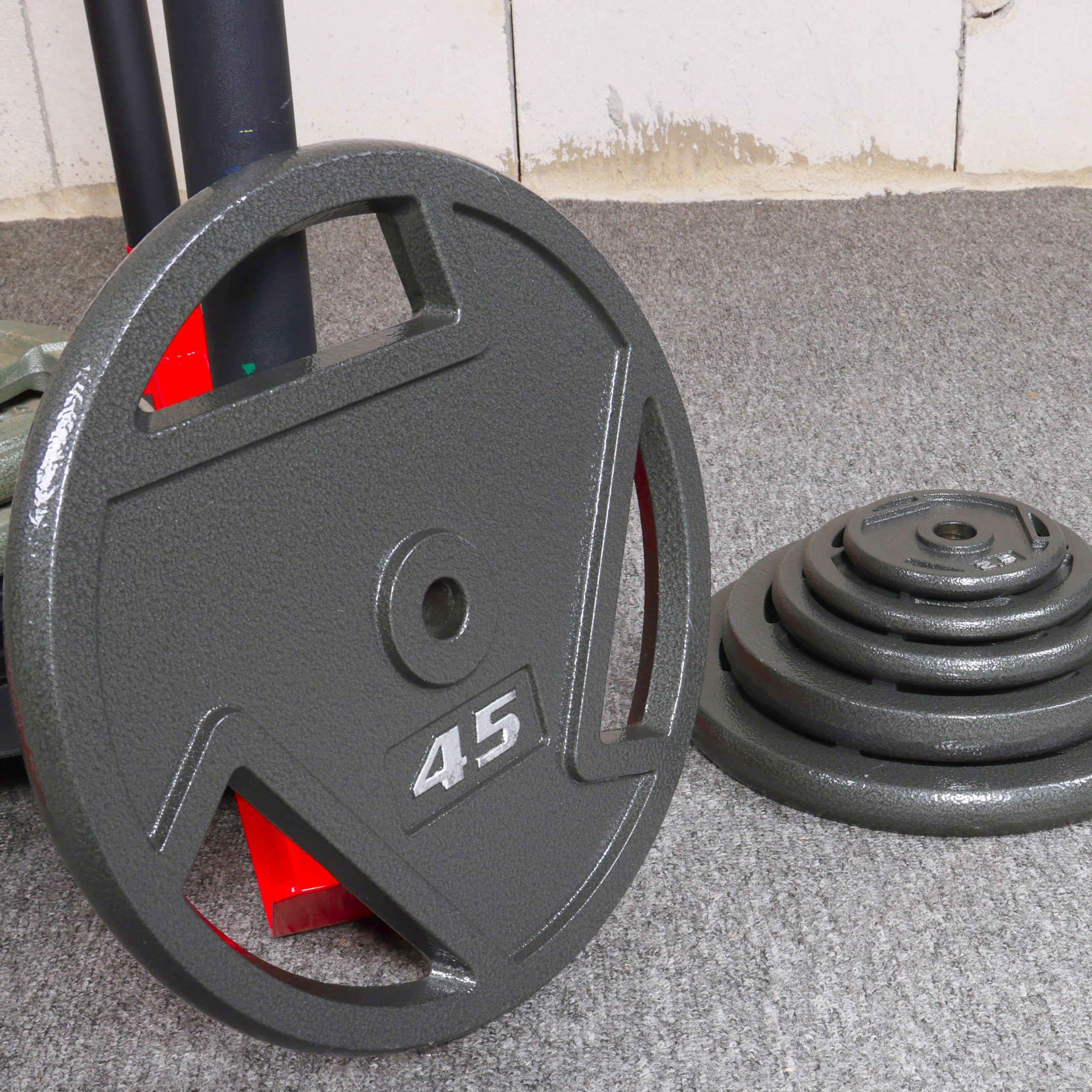 Signature Fitness 1-Inch Cast Iron Weight Plates - Standard Olympic Weight Plates for Strength Training, Weightlifting & CrossFit - Perfect for Home Gym, Commercial Gym & Powerlifting Workouts