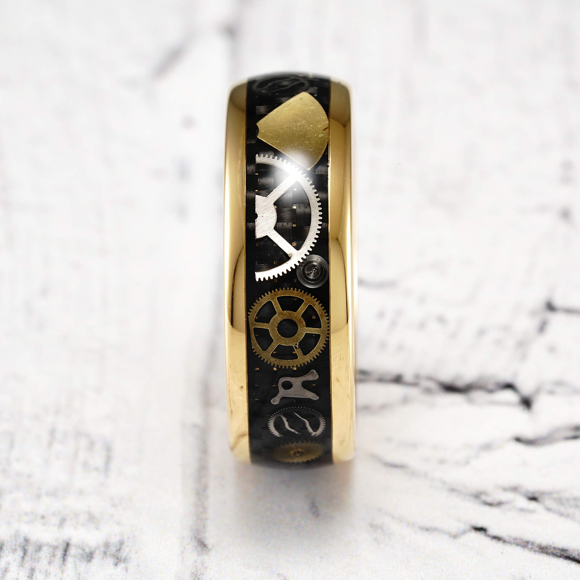 Steampunk Gear Tungsten Rings for Men - Durable Wedding Bands & Promise Rings (Sizes 6-16) - Perfect for Engagements, Anniversaries & Gothic Fashion Accessories