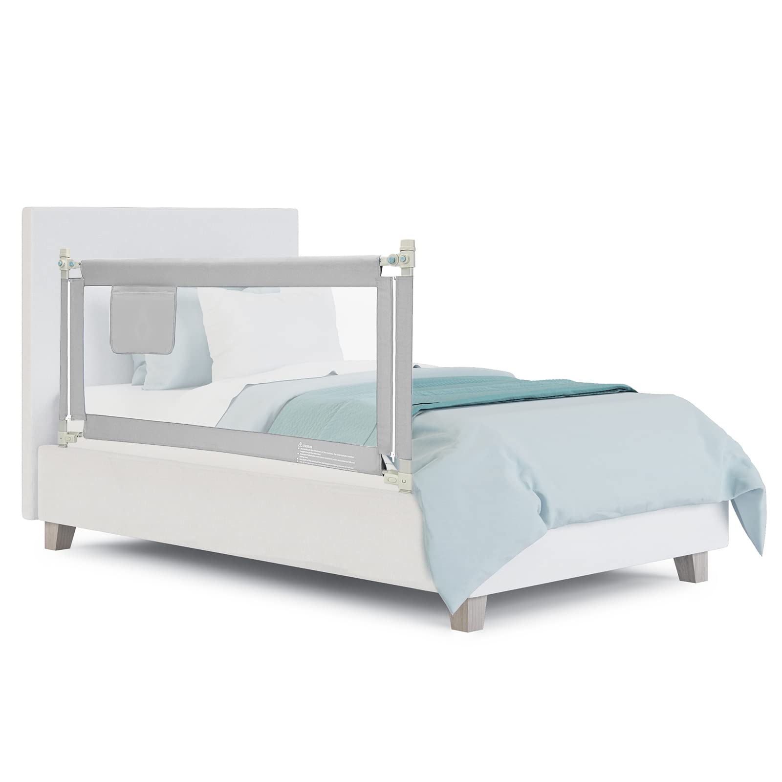 HONEY JOY 57-inch Extra Long Toddler Bed Rail - Portable Safety Guardrail with Side Pocket for Baby & Kids - Fits King, Queen, Full & Twin Size Mattresses (Gray) - Perfect for Travel, Home & Daycare Use