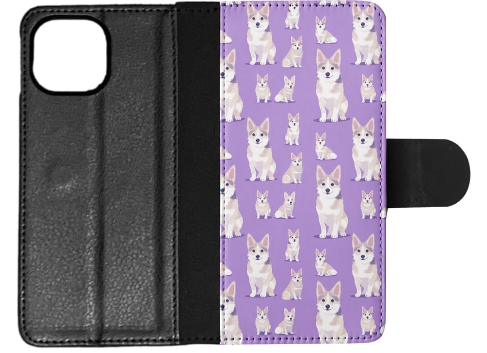 Swedish Vallhund Puppy Dog Pattern Faux Leather Flip Wallet Phone Case for Apple iPhone 14 - Perfect for Dog Lovers & Everyday Use