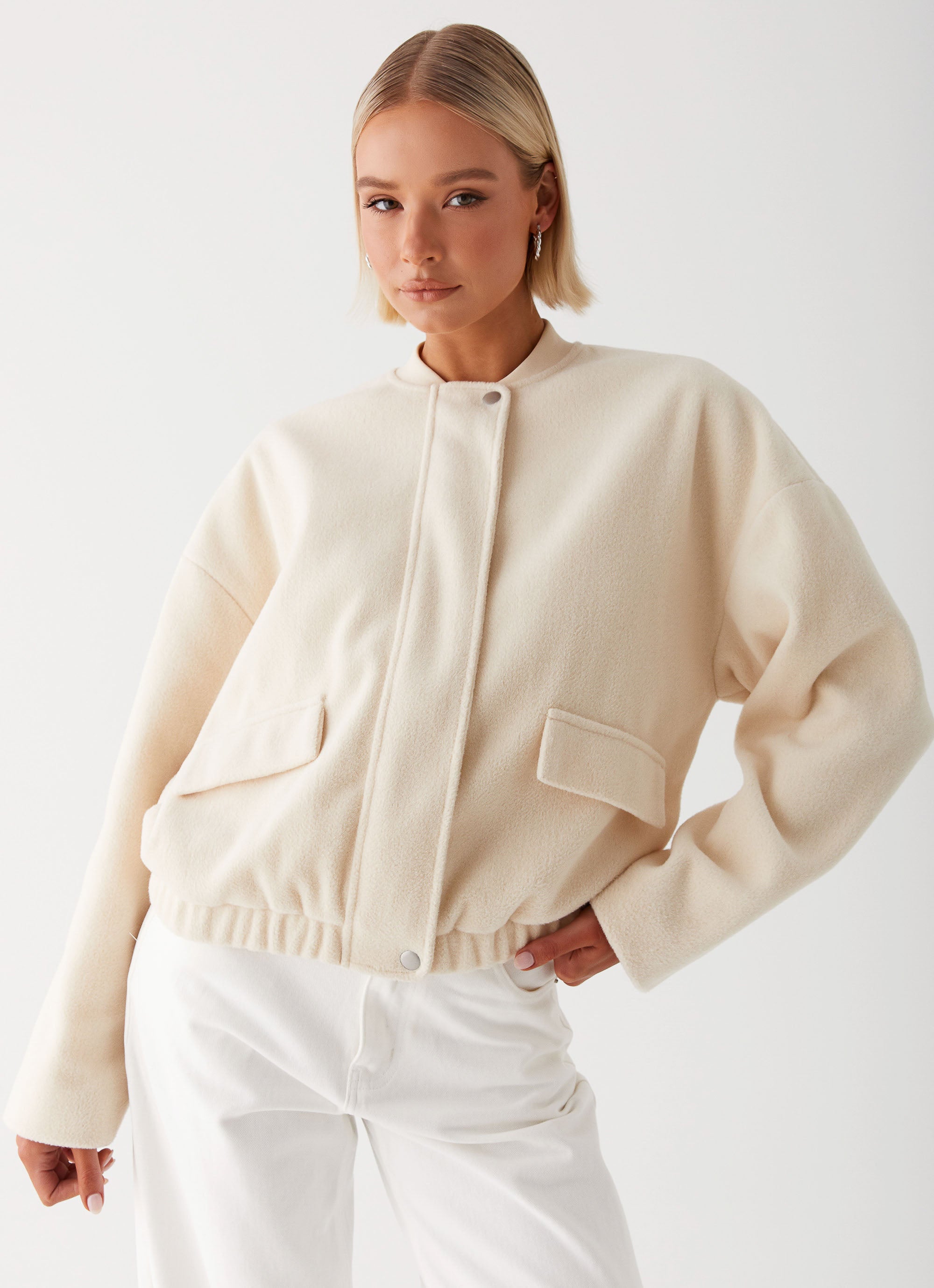Cloudia Bomber Jacket Women's Lightweight Ivory Windbreaker - Perfect for Casual Outfits, Streetwear & Fall Layering