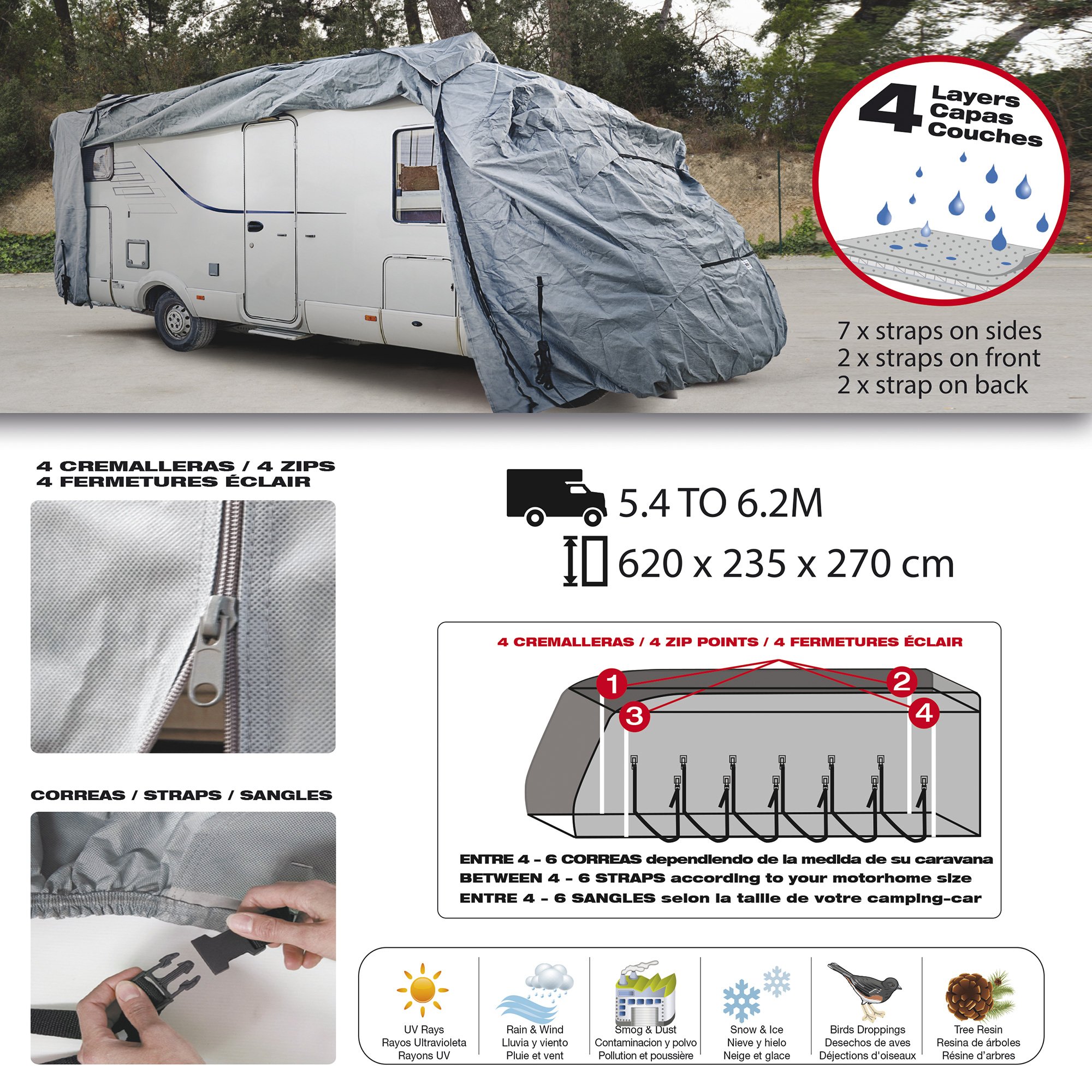 Grey Premium Motor Home Cover 5.5-6 Meters - Durable Protection for Outdoor Camping and Travel