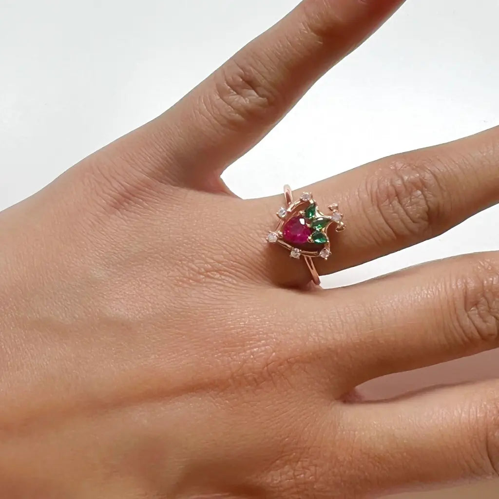 Ichigo Ring - Strawberry-Themed Cute Jewelry for Women, Dainty Adjustable Ring, Kawaii Fashion Accessory | Perfect for Gifts, Parties, and Everyday Wear