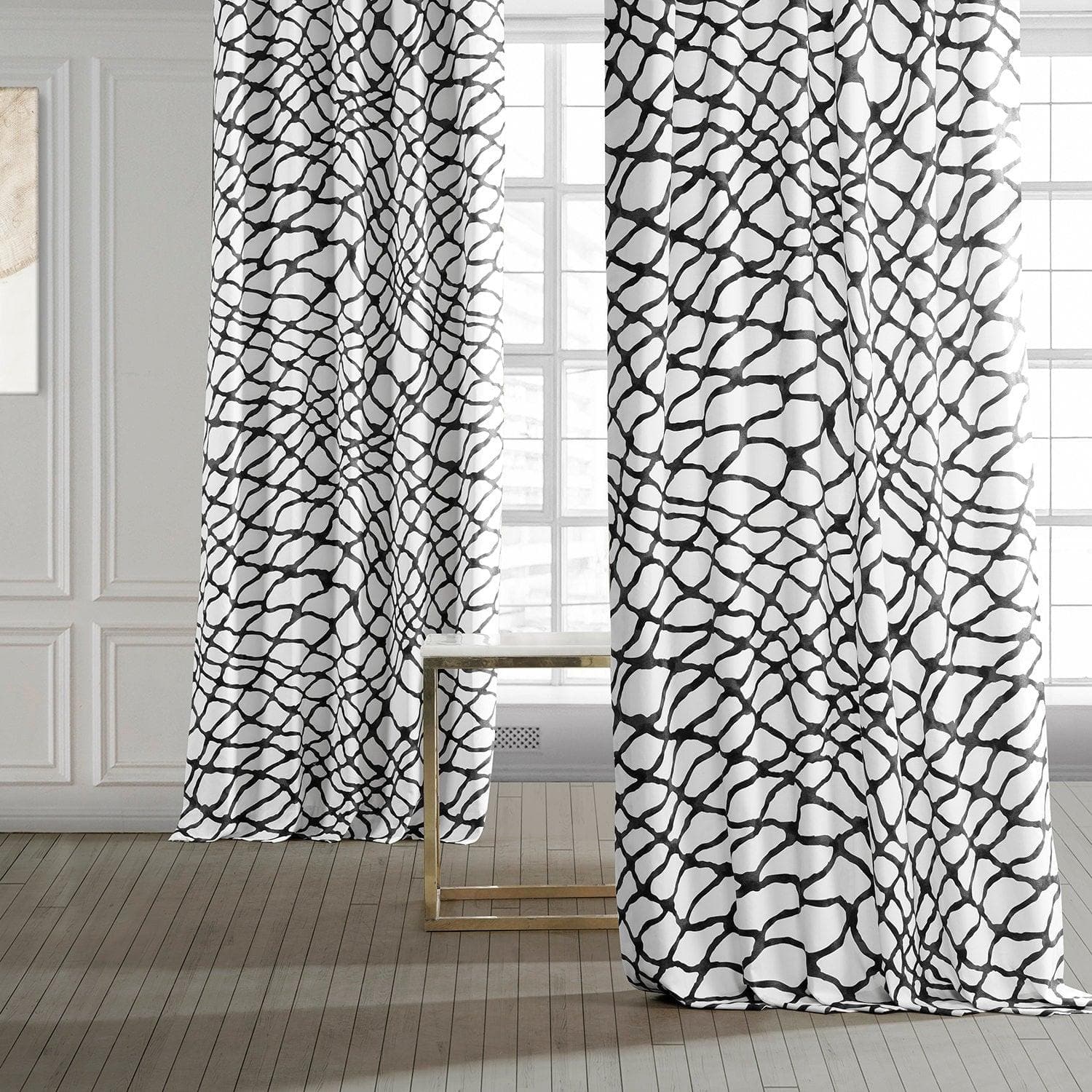 Ellis Black Abstract Printed Cotton Custom Curtains - Premium Window Drapes for Living Room, Bedroom & Home Decor - Blackout & Light Filtering Panel Curtains for Modern Interior Design