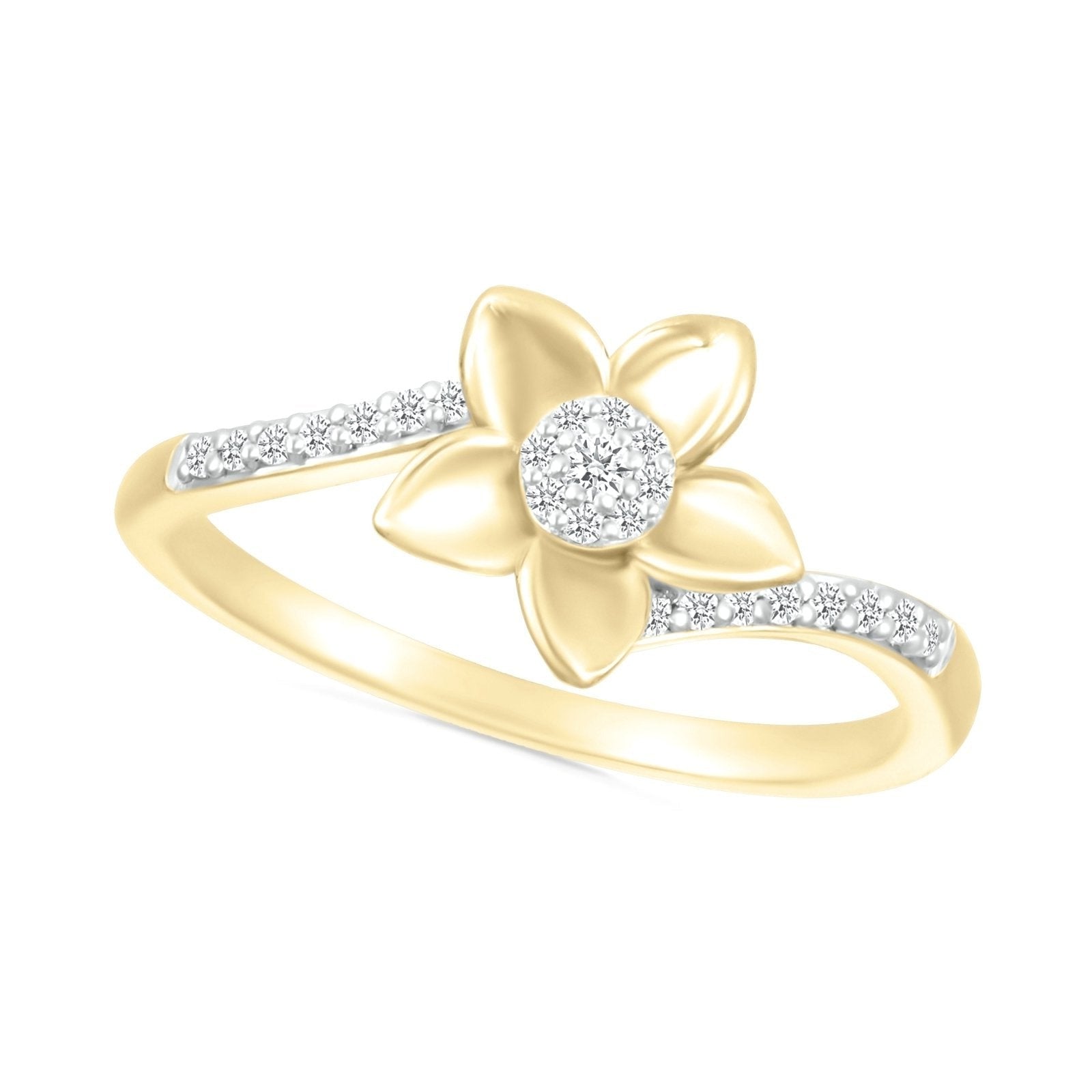 10K Yellow Gold Daisy Ring with Diamond Center - Elegant Floral Jewelry for Women, Perfect for Weddings, Anniversaries & Everyday Wear