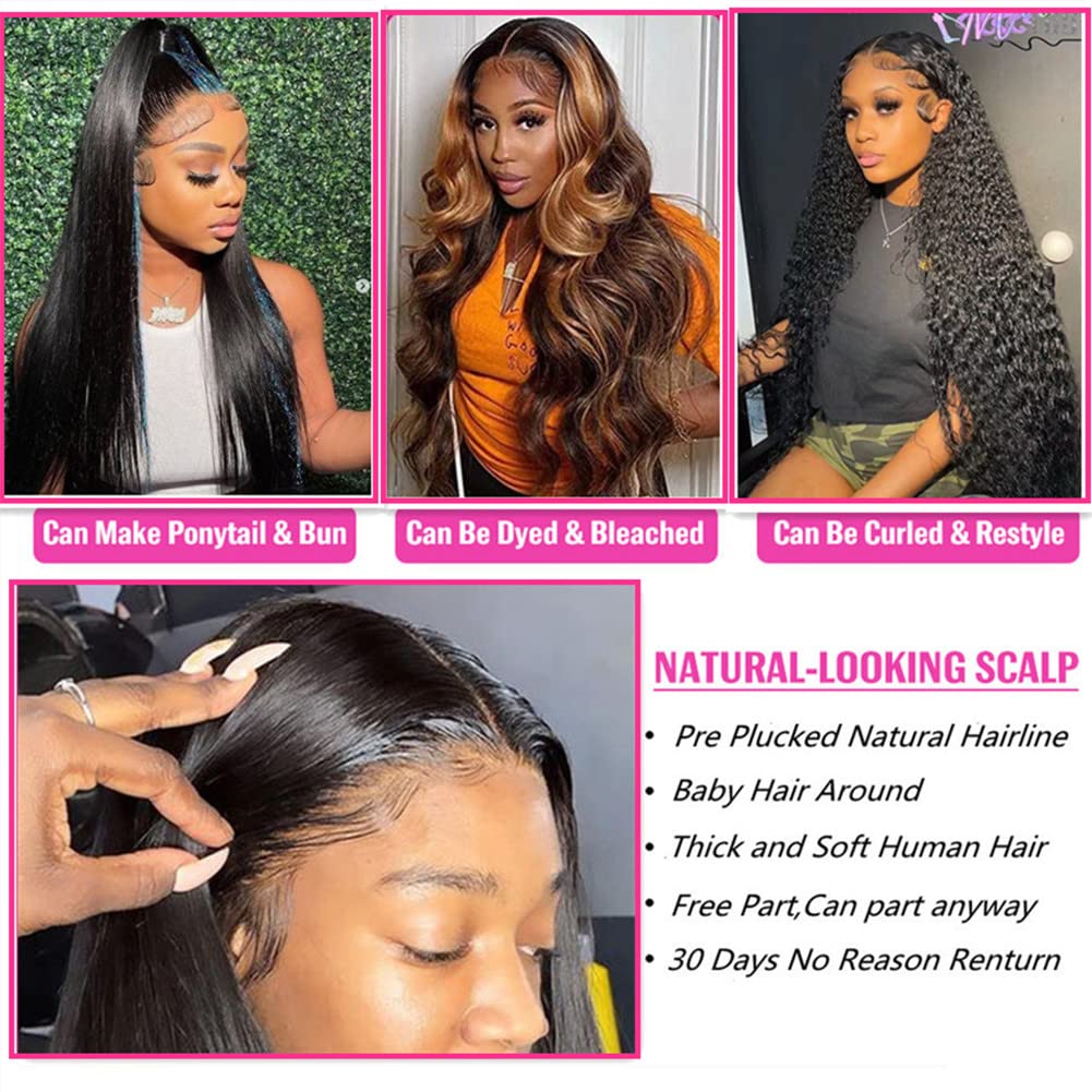 30 Inch 13x4 Straight Human Hair Lace Front Wig for Black Women - Pre Plucked Natural Hairline with Baby Hair - Transparent HD Lace Wig for Daily Wear, Parties & Special Occasions