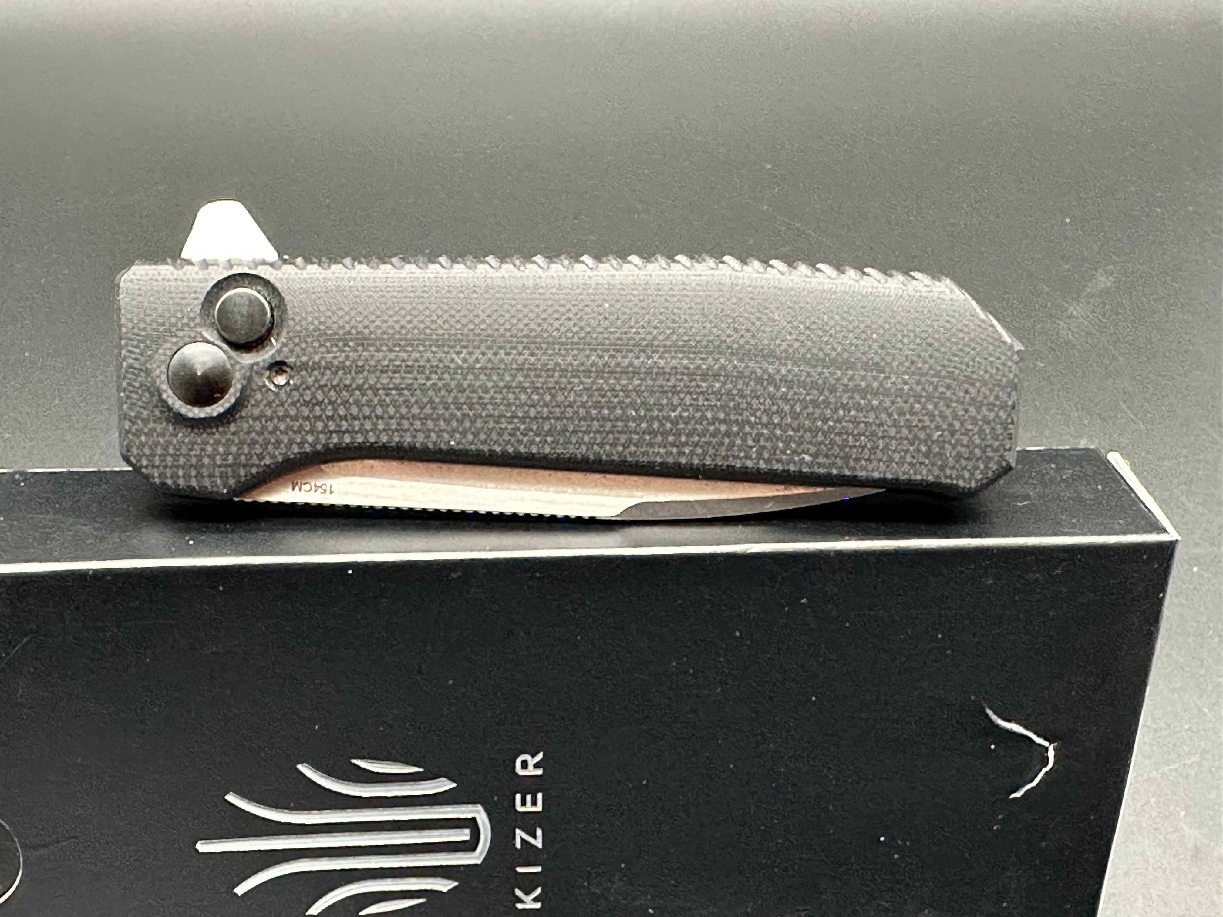 KIZER BRAT Button Lock Folding Knife - Black G10 Handle, 154CM Stainless Steel Plain Edge Blade - EDC Pocket Knife for Camping, Hiking & Outdoor Activities