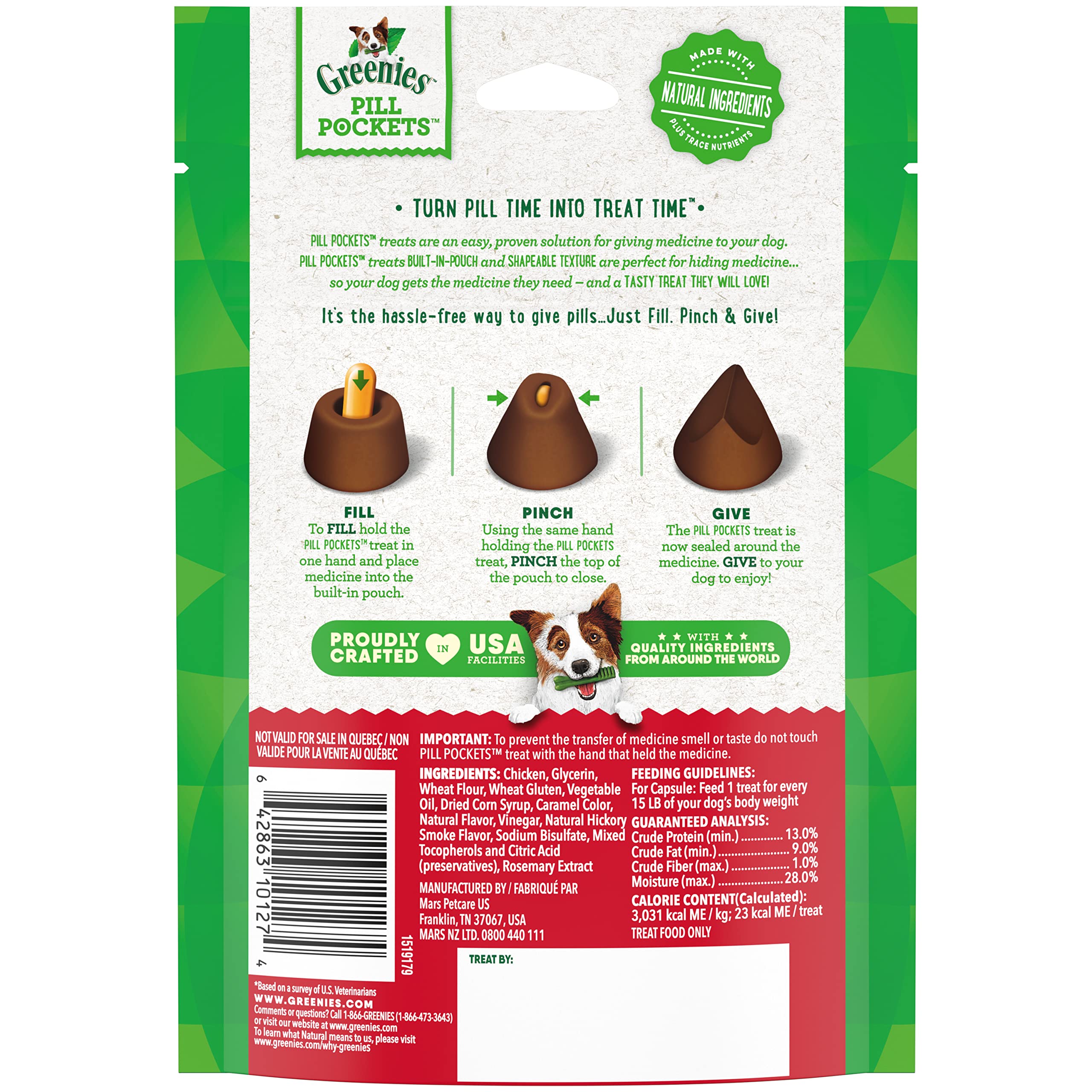 Greenies Pill Pockets for Dogs - Natural Soft Dog Treats with Hickory Smoke Flavor, Capsule Size (6 Pack, 180 Treats, 7.9 oz Each) - Perfect for Hiding Medication & Training Rewards