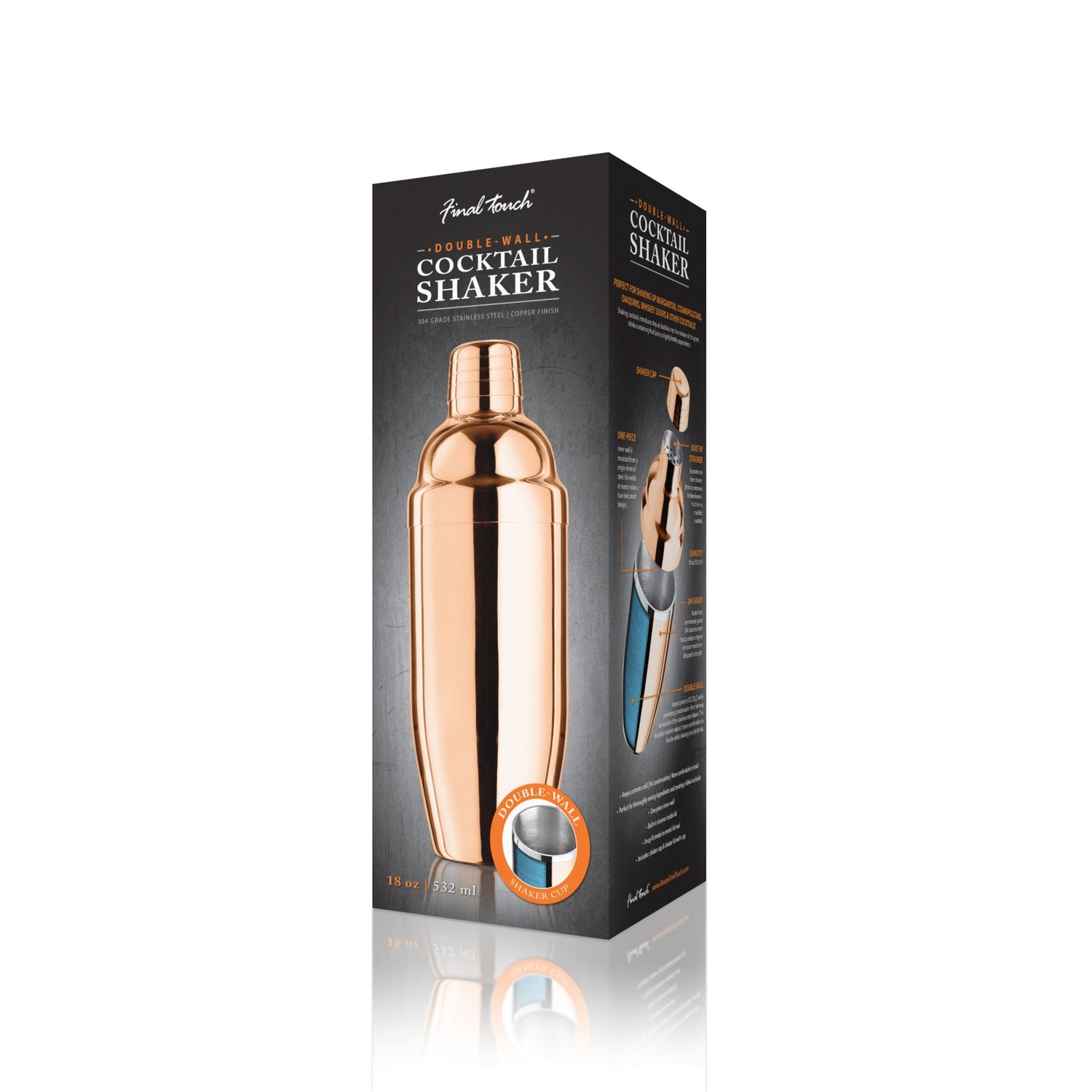 Premium Double Wall Stainless Steel Cocktail Shaker - 18oz Copper Insulated Bar Mixing Cup for Professional Bartenders & Home Use | Perfect for Martini, Margarita, Whiskey Sour & More