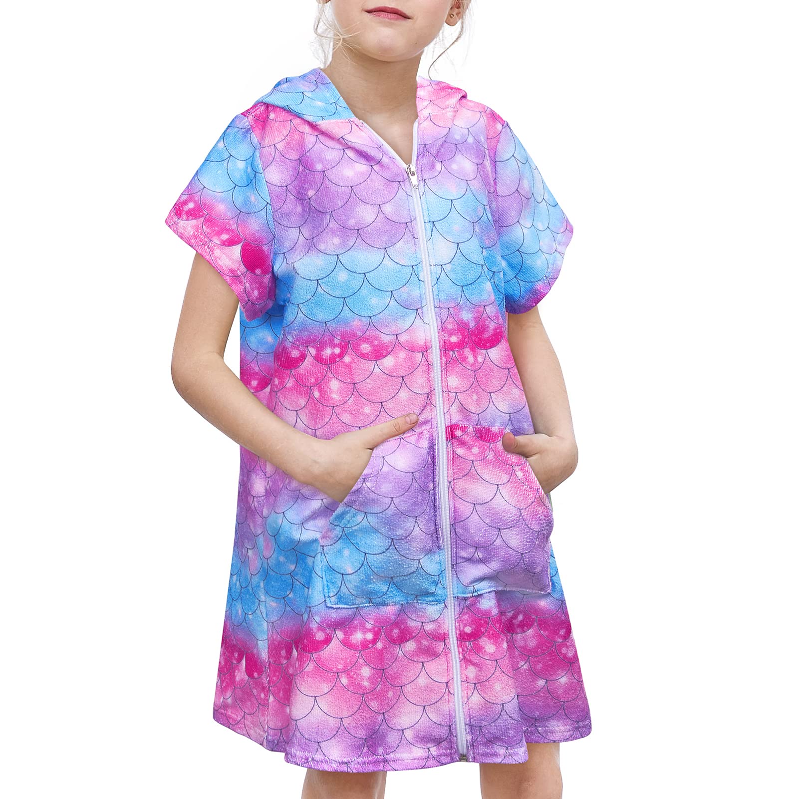 Basumee Girls Hooded Terry Swim Cover Up - Cute Bathing Suit Coverups for Beach, Pool & Shower - Soft Swimwear Wrap for Kids & Toddlers - Perfect for Summer Vacation & Water Activities