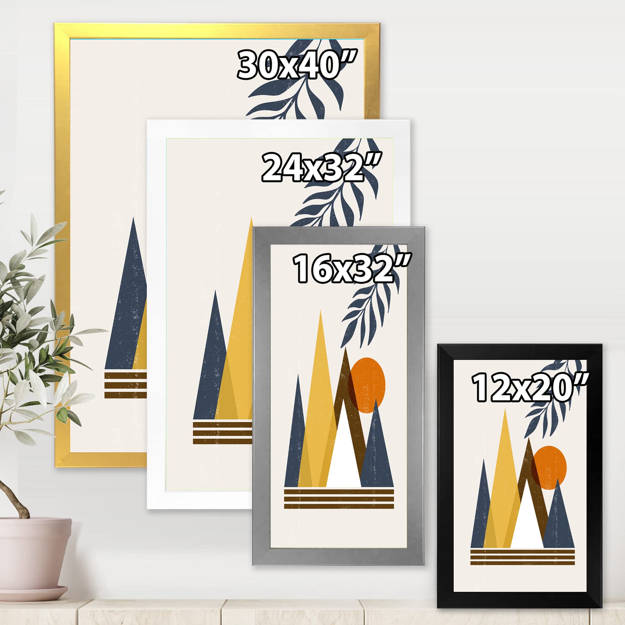 Abstract Sun and Moon Mountain Landscape Framed Wall Art - Modern Home Decor for Living Room, Bedroom & Office