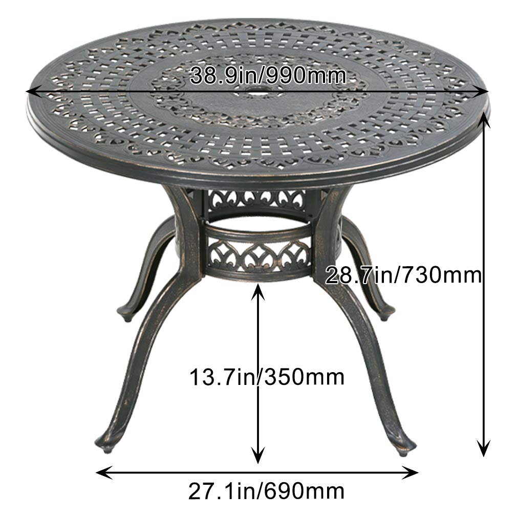 FDW Weather Resistant Round Patio Dining Table - Wrought Iron Outdoor Furniture for Garden, Backyard, and Poolside Dining