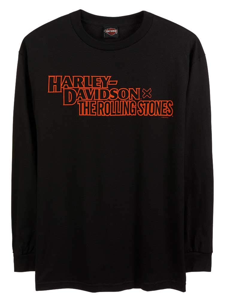 Harley-Davidson Men's Rolling Stones Graphic Long Sleeve Cotton T-Shirt - Black Casual Biker Shirt for Motorcycle Riders & Rock Music Fans
