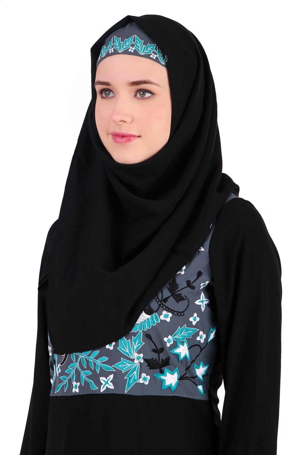 Elegant Floral Embroidered Abaya Dress with Multi-Panel Bodice - Perfect for Eid, Weddings & Special Occasions