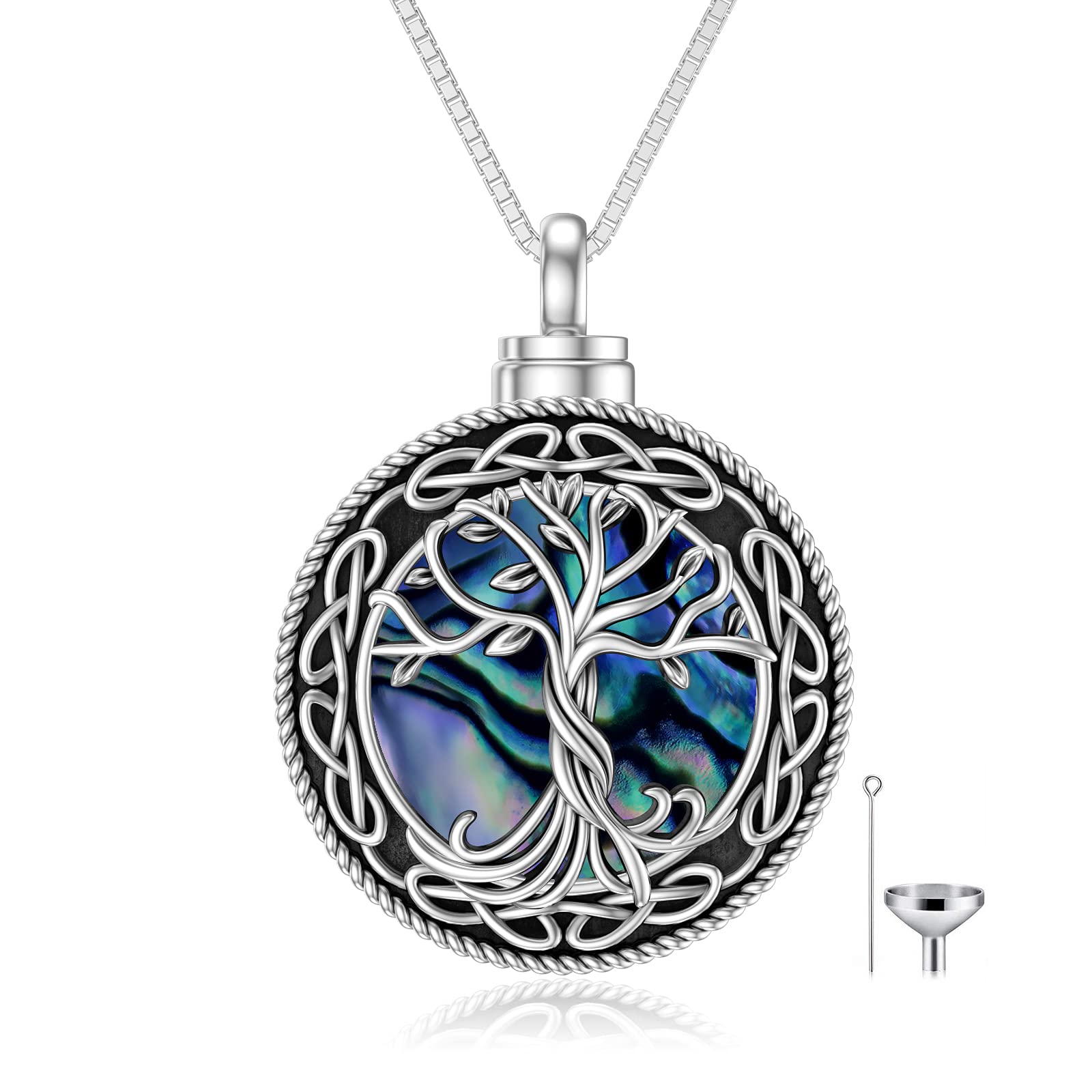 Sterling Silver Tree of Life Urn Necklace for Ashes - Celtic Cremation Memorial Jewelry Keepsake with Funnel Filler - Thoughtful Sympathy Gift for Women & Men - Perfect for Remembrance, Funerals & Memorial Services